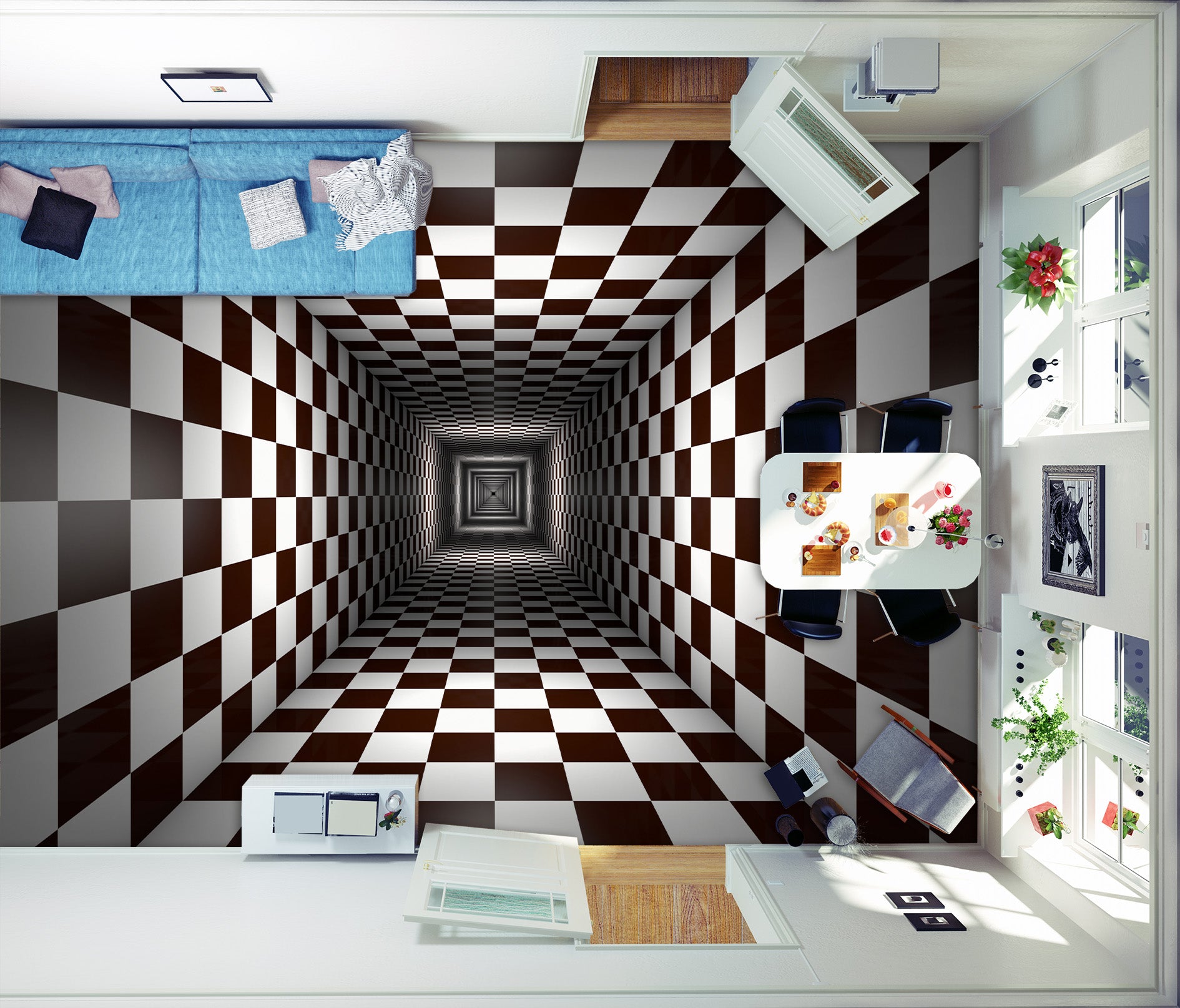 3D Black And White Squares 056 Floor Mural  Wallpaper Murals Rug & Mat Print Epoxy waterproof bath floor
