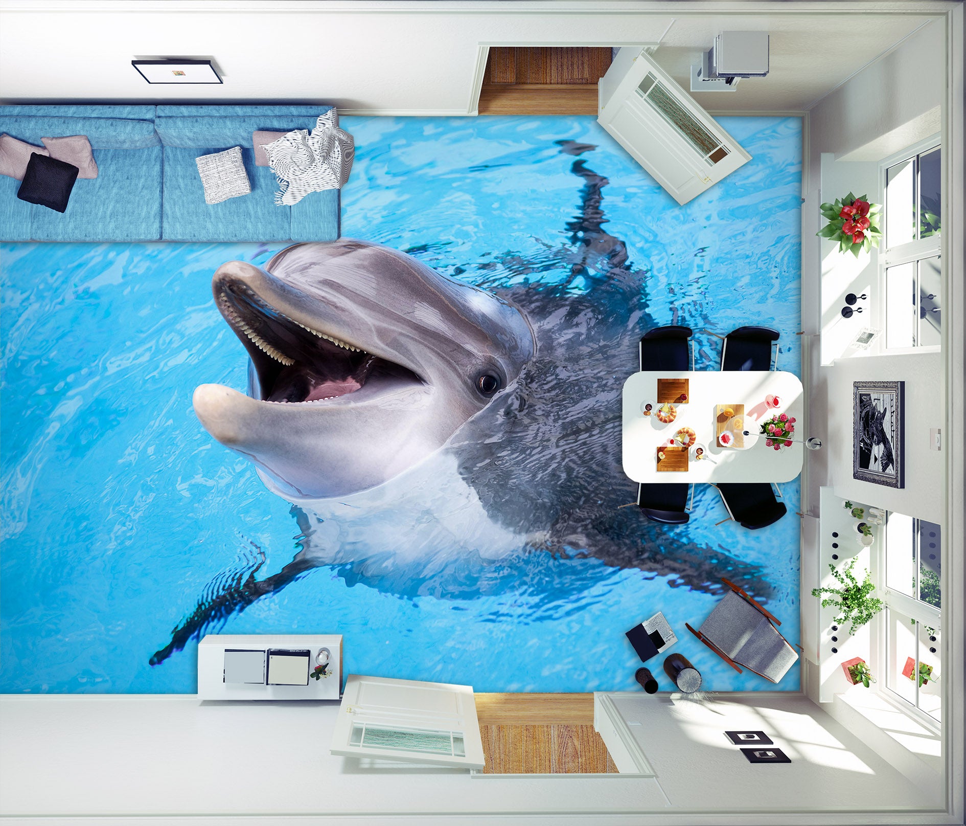 3D Dolphin's Anticipation 349 Floor Mural  Wallpaper Murals Rug & Mat Print Epoxy waterproof bath floor