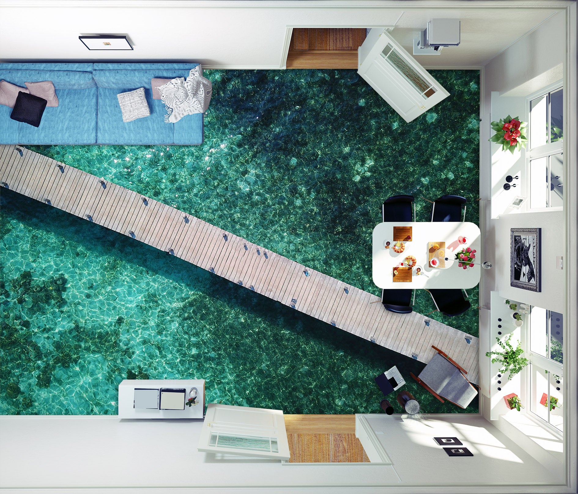 3D Still Dark Green Sea 777 Floor Mural  Wallpaper Murals Rug & Mat Print Epoxy waterproof bath floor