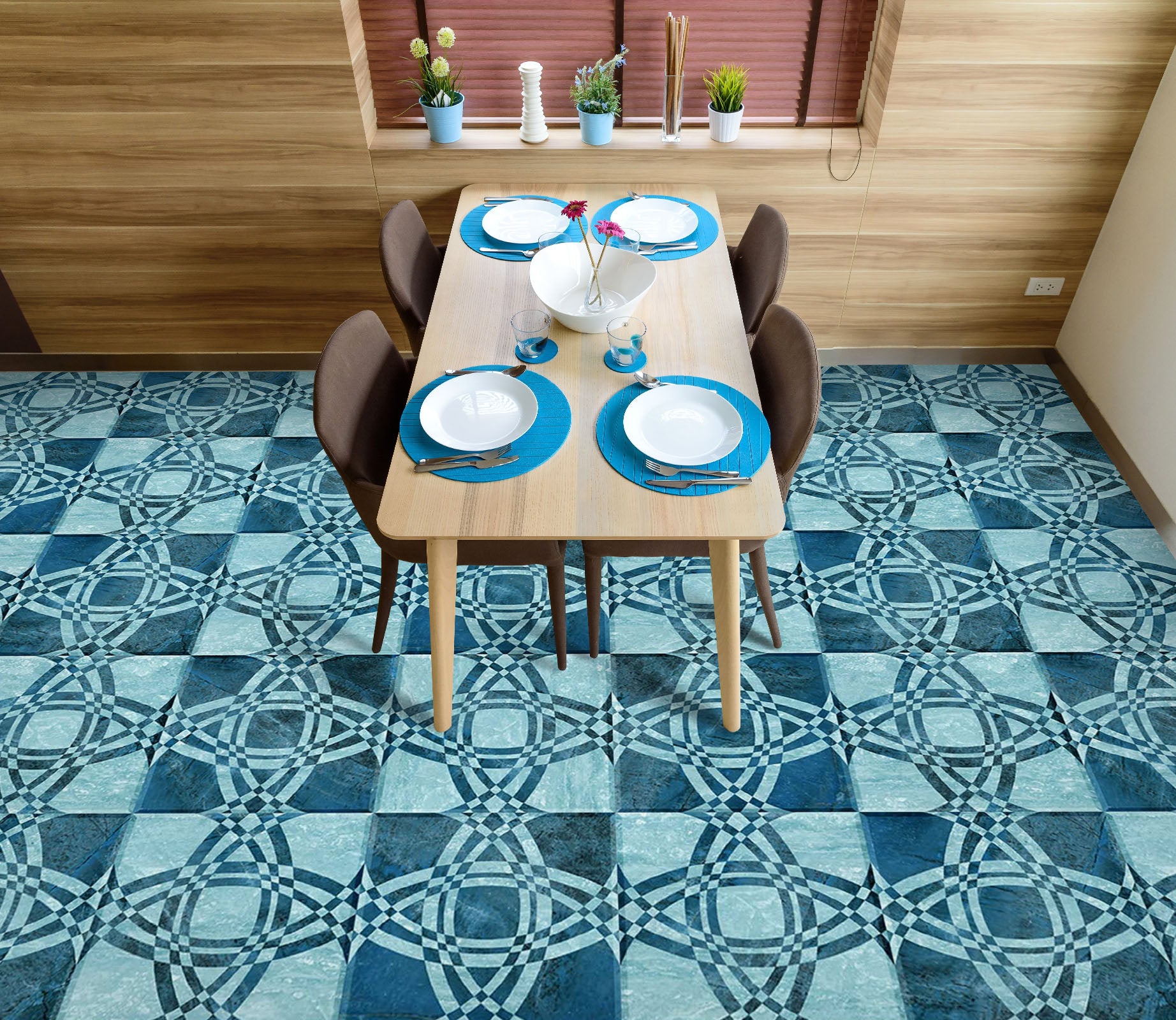 3D Classical Blue Pattern 977 Floor Mural  Wallpaper Murals Self-Adhesive Removable Print Epoxy