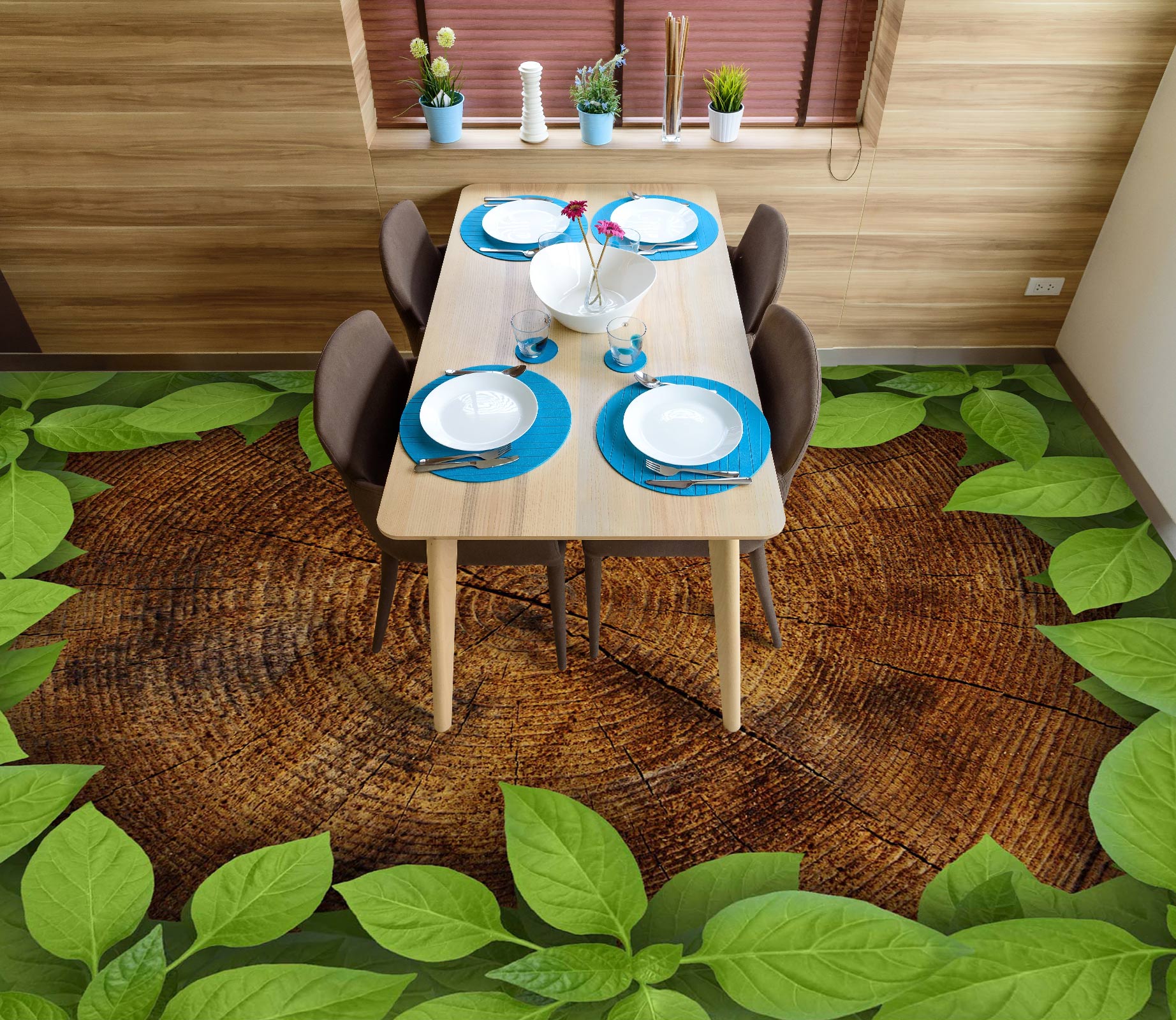 3D Cute Green Leaves 1356 Floor Mural  Wallpaper Murals Self-Adhesive Removable Print Epoxy