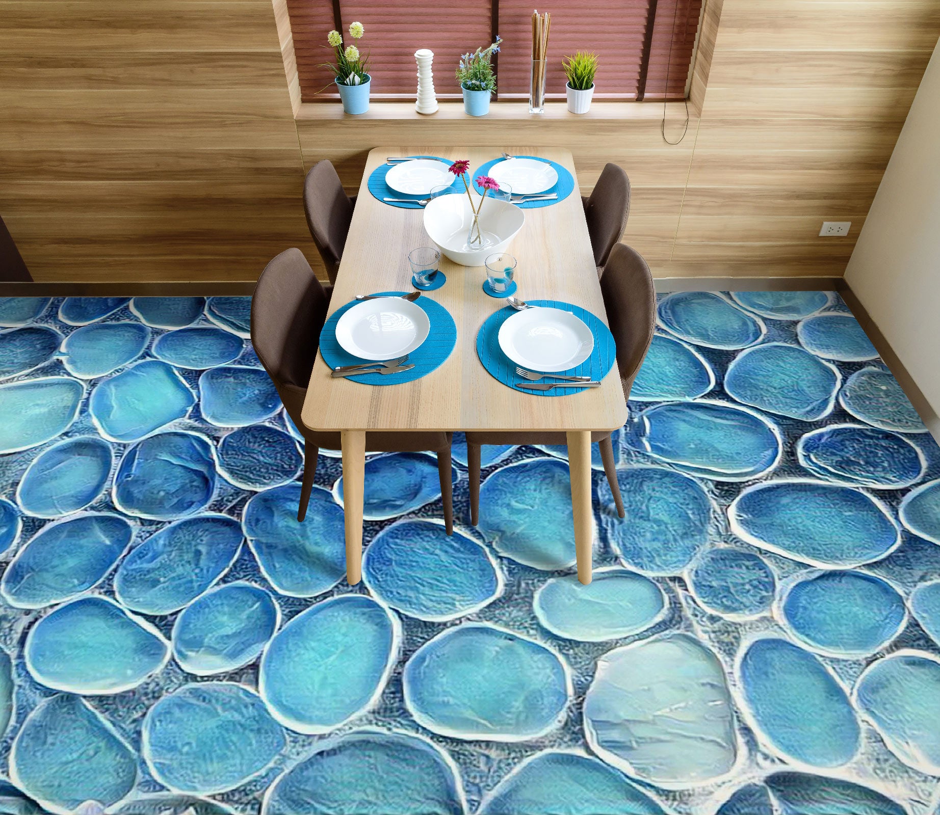 3D Dreamy Blue Stones 1050 Floor Mural