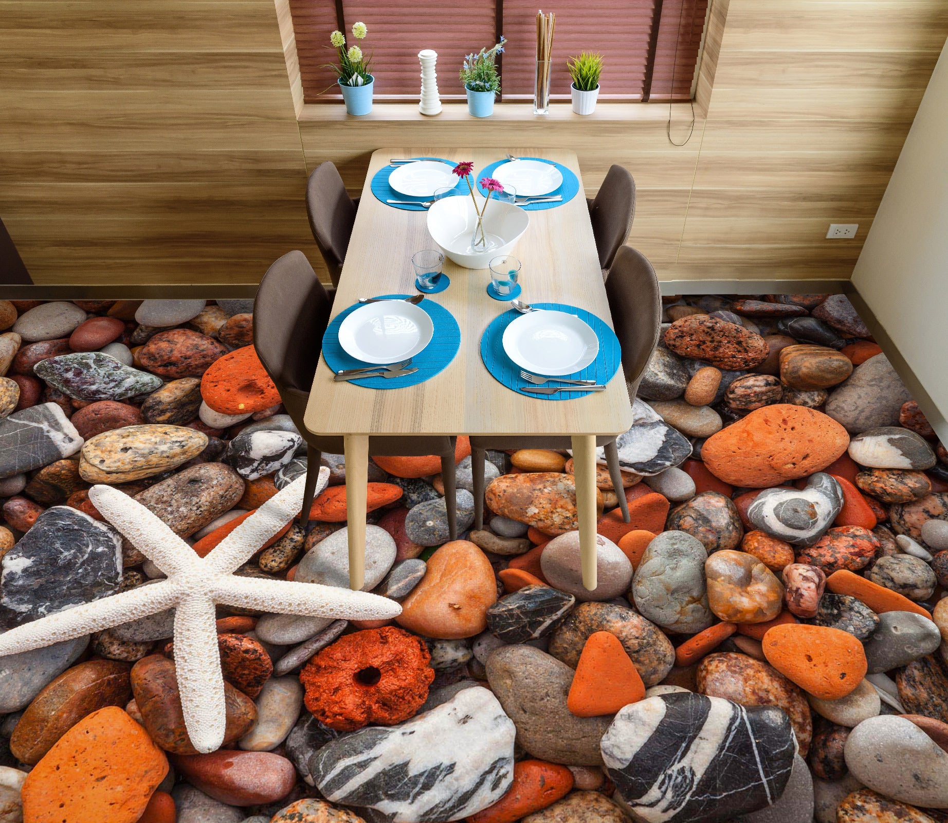 3D Cute White Starfish 1020 Floor Mural  Wallpaper Murals Self-Adhesive Removable Print Epoxy