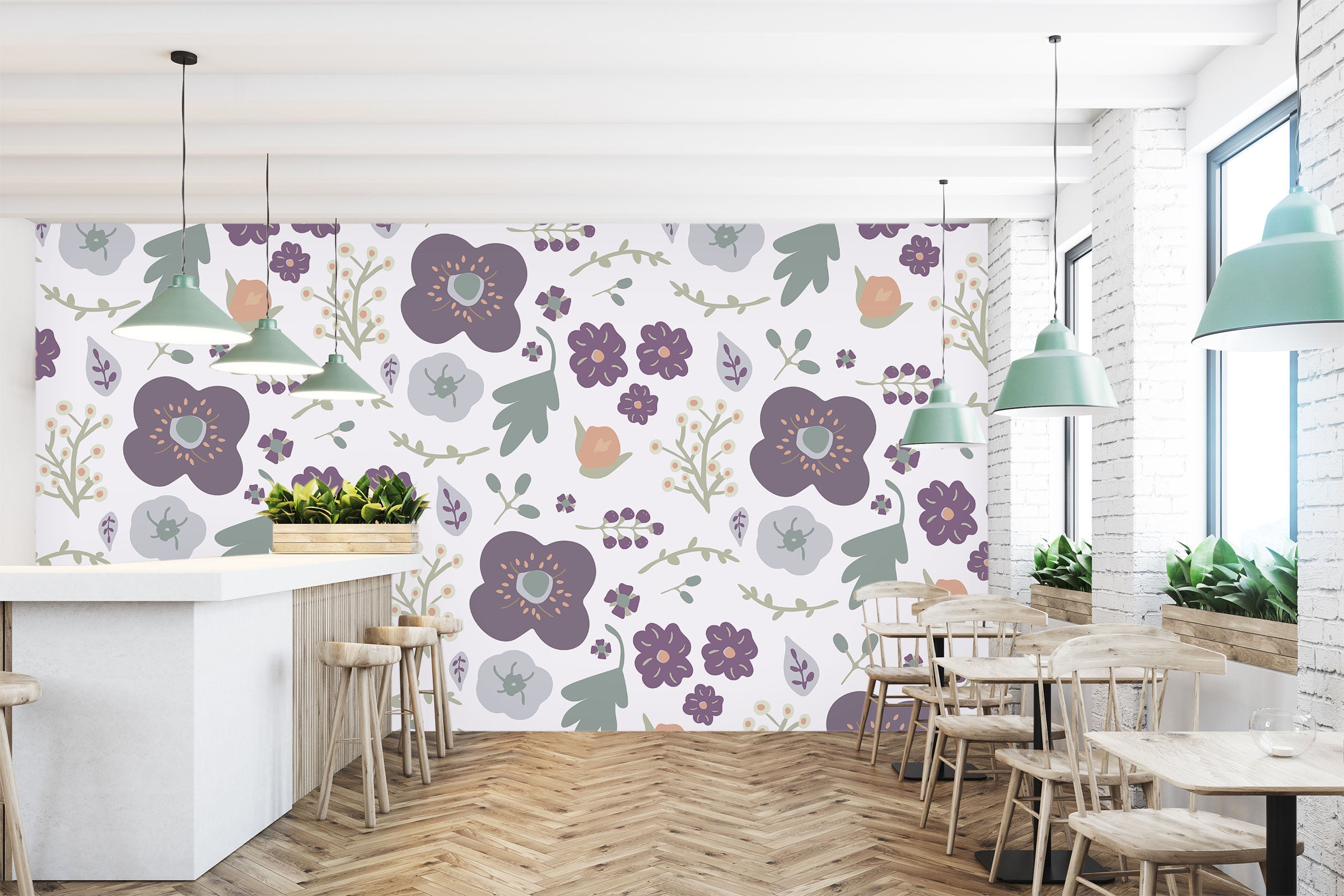 3D Colored Flowers 1402 Jillian Helvey Wall Mural Wall Murals
