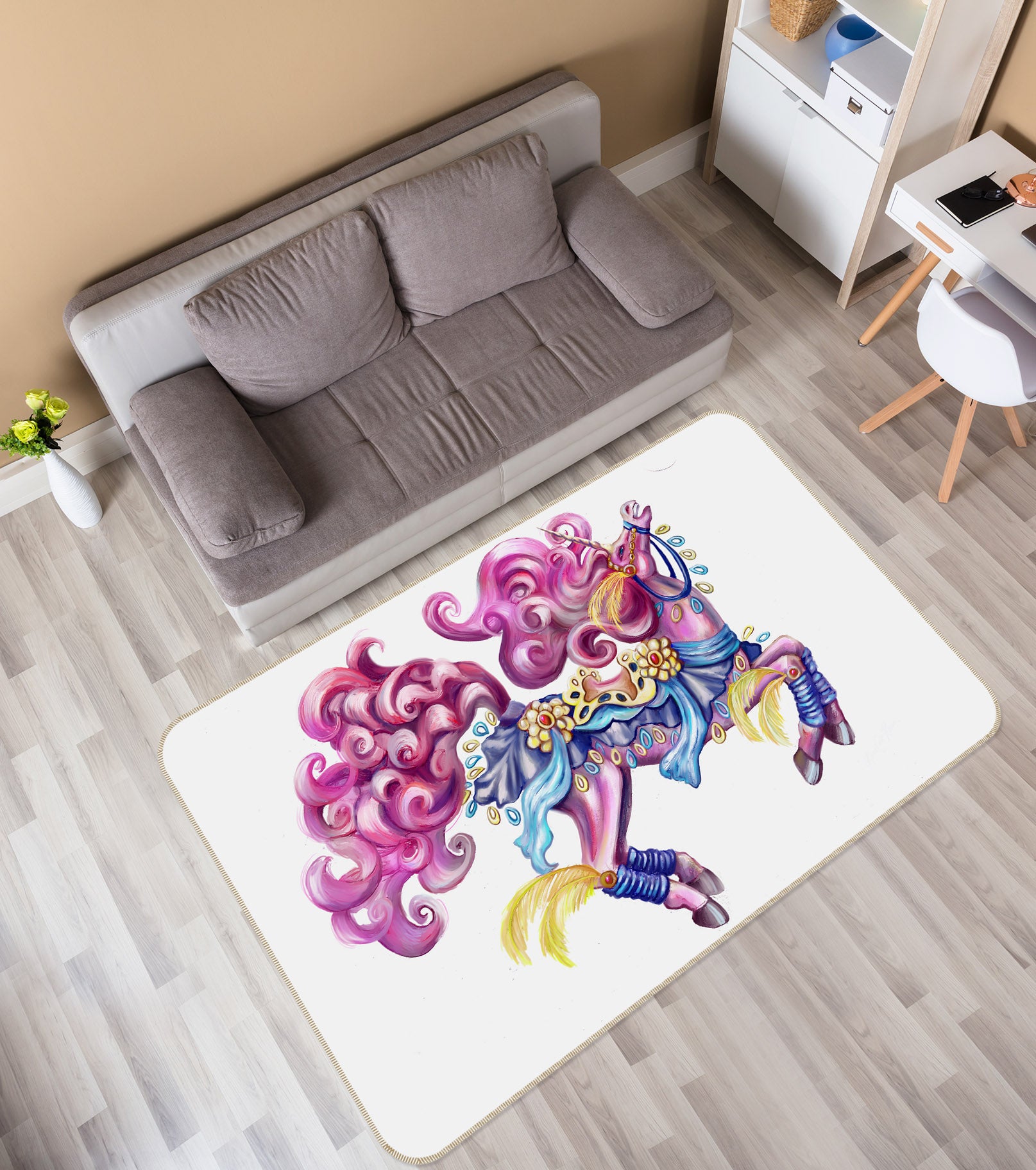 3D Curly Unicorn 3011 Rose Catherine Khan Rug Non Slip Rug Mat