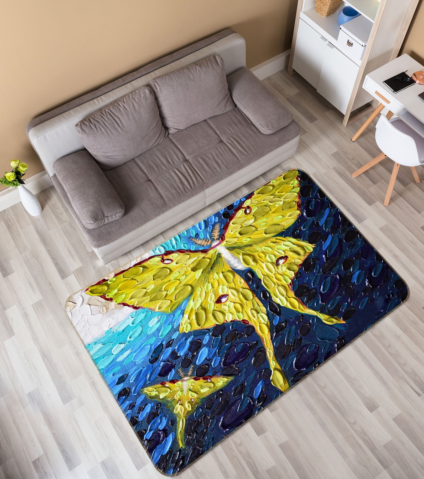 3D Yellow Butterfly 1007 Dena Tollefson Rug Non Slip Rug Mat