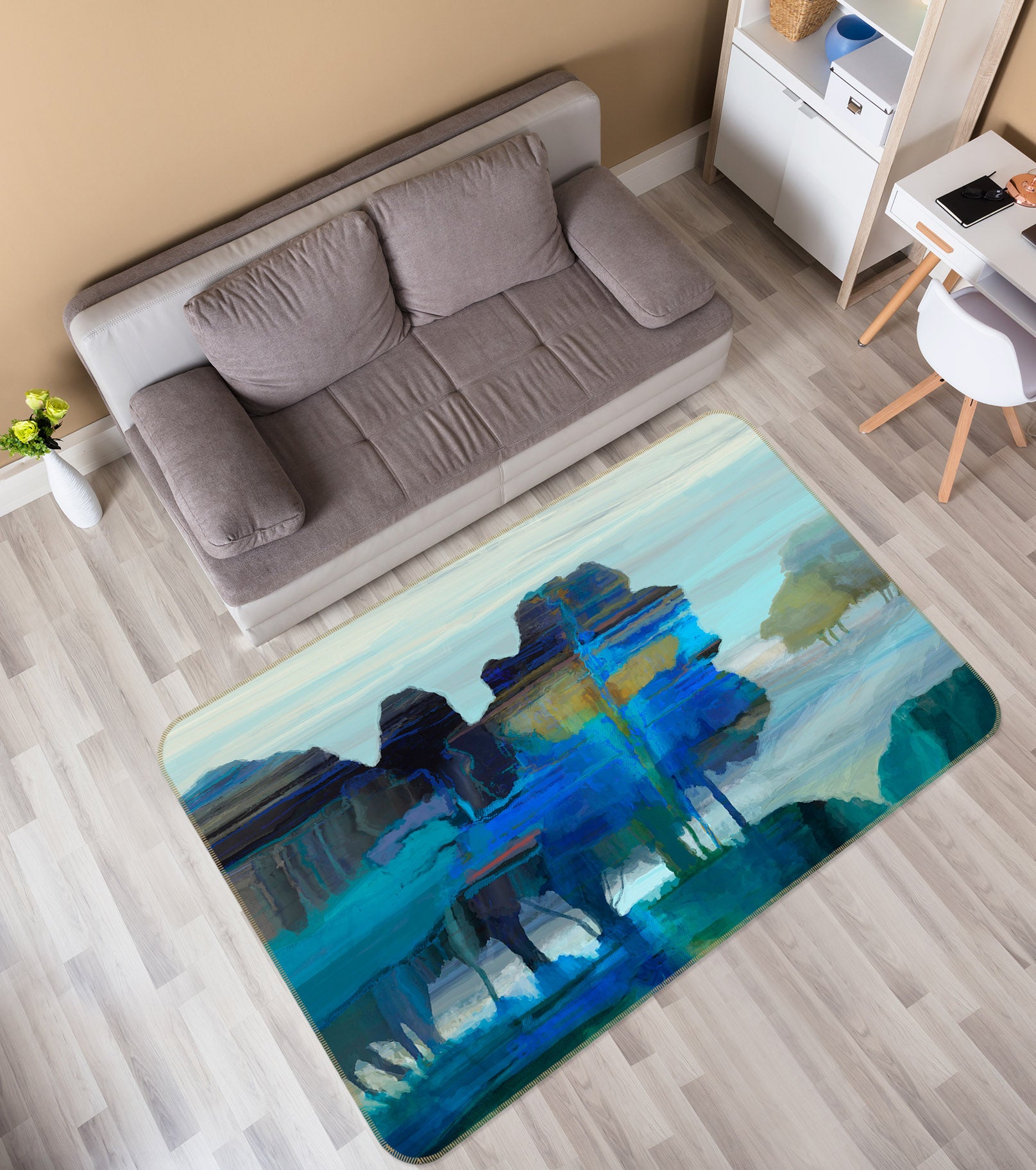 3D Blue Lake 1028 Michael Tienhaara Rug Non Slip Rug Mat
