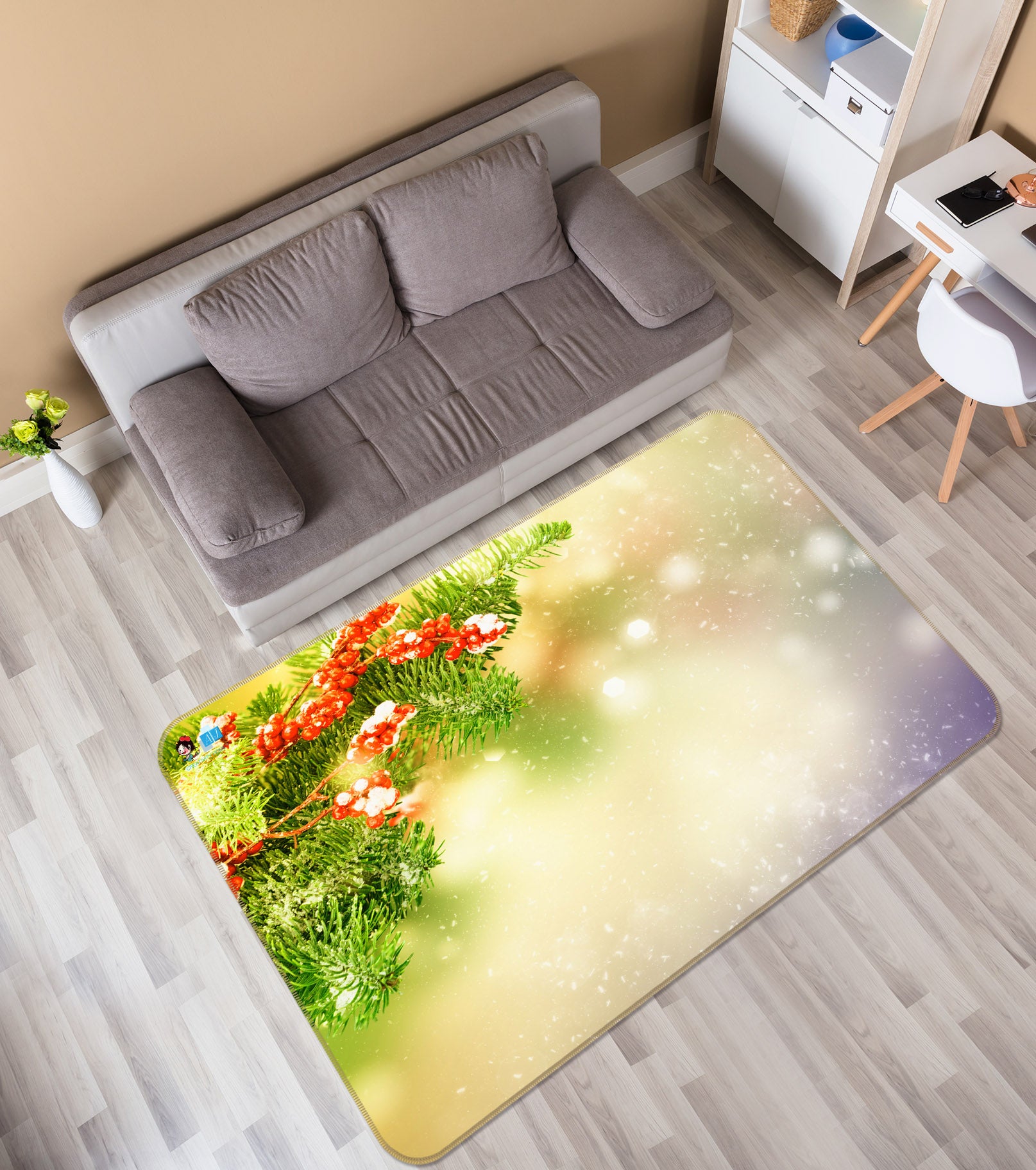 3D Branches Snowflake 56240 Christmas Non Slip Rug Mat Xmas