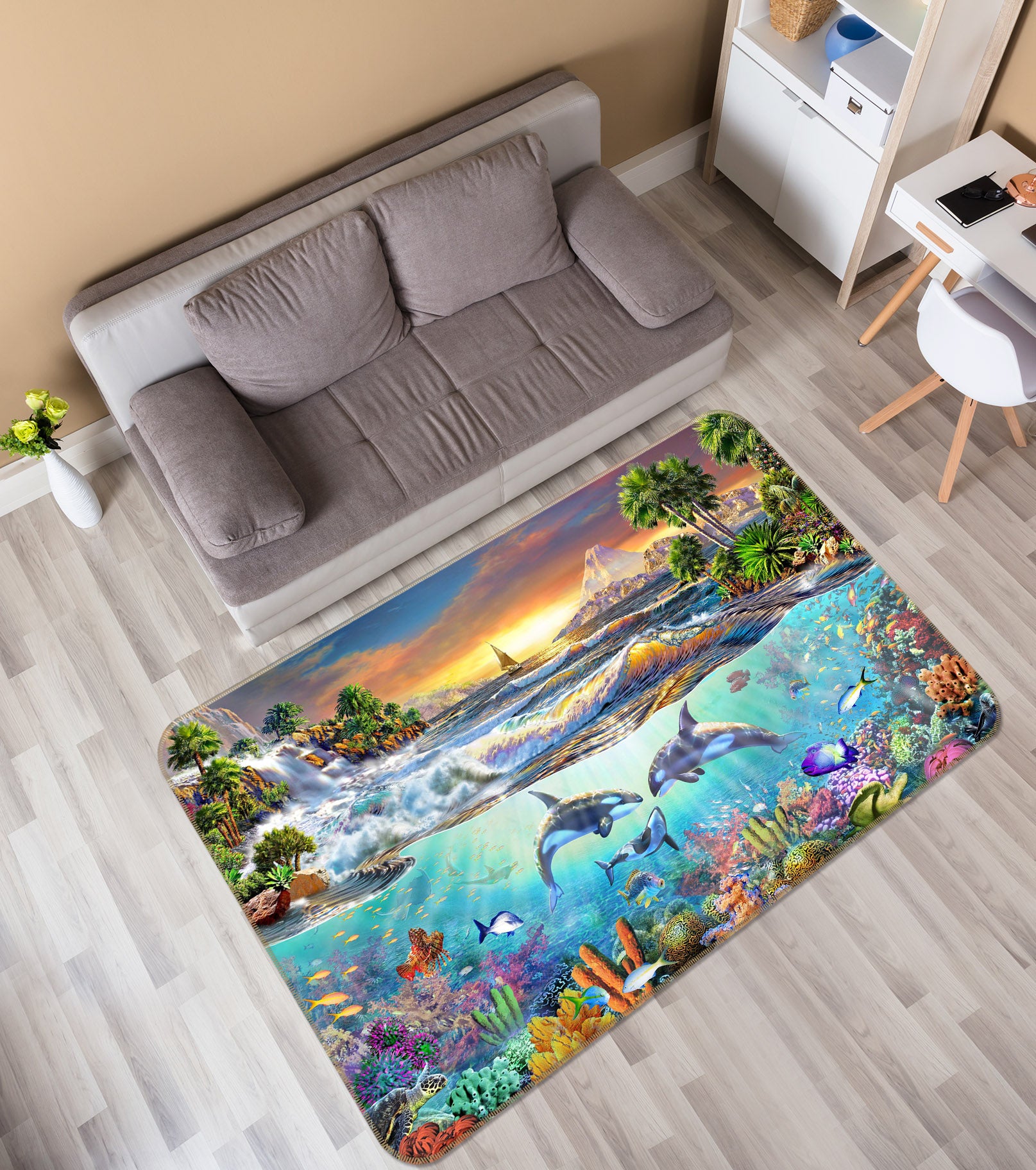 3D Cute Dolphin 1053 Adrian Chesterman Rug Non Slip Rug Mat