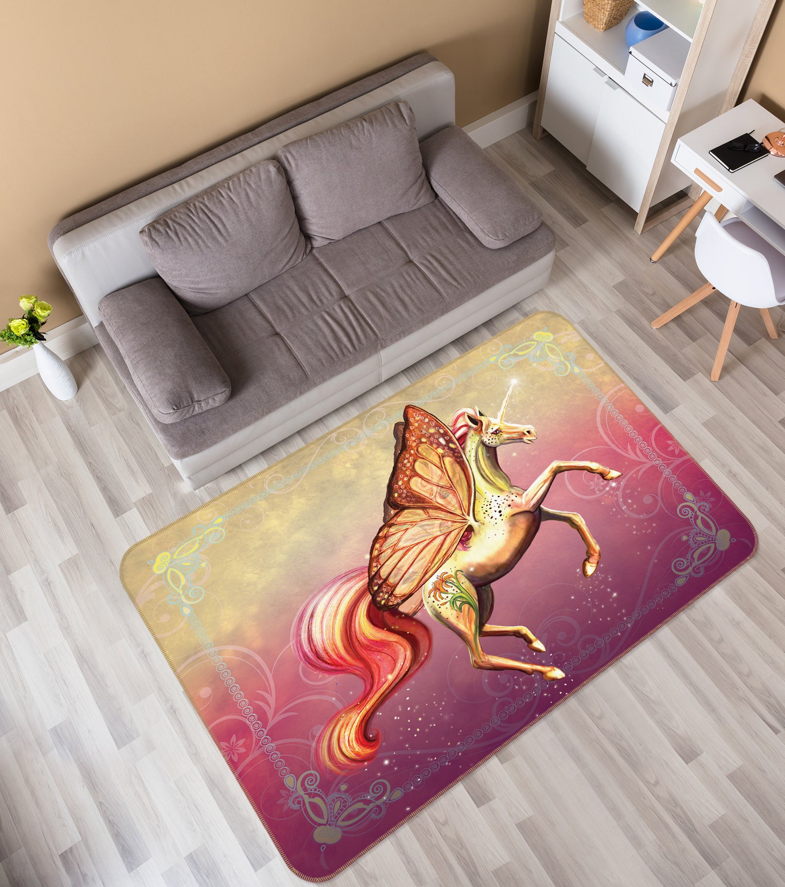 3D Winged Unicorn 3003 Rose Catherine Khan Rug Non Slip Rug Mat