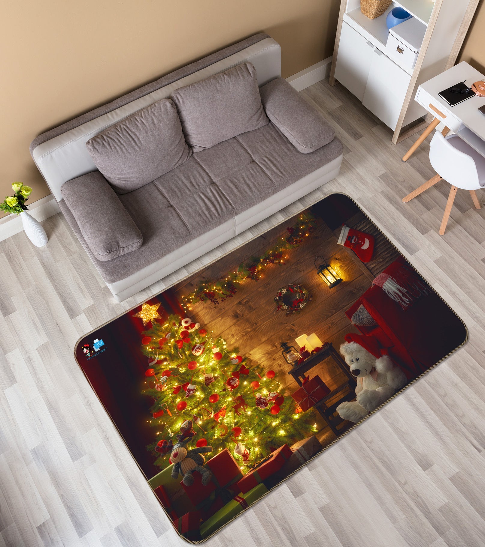 3D Tree Bear Doll 56224 Christmas Non Slip Rug Mat Xmas