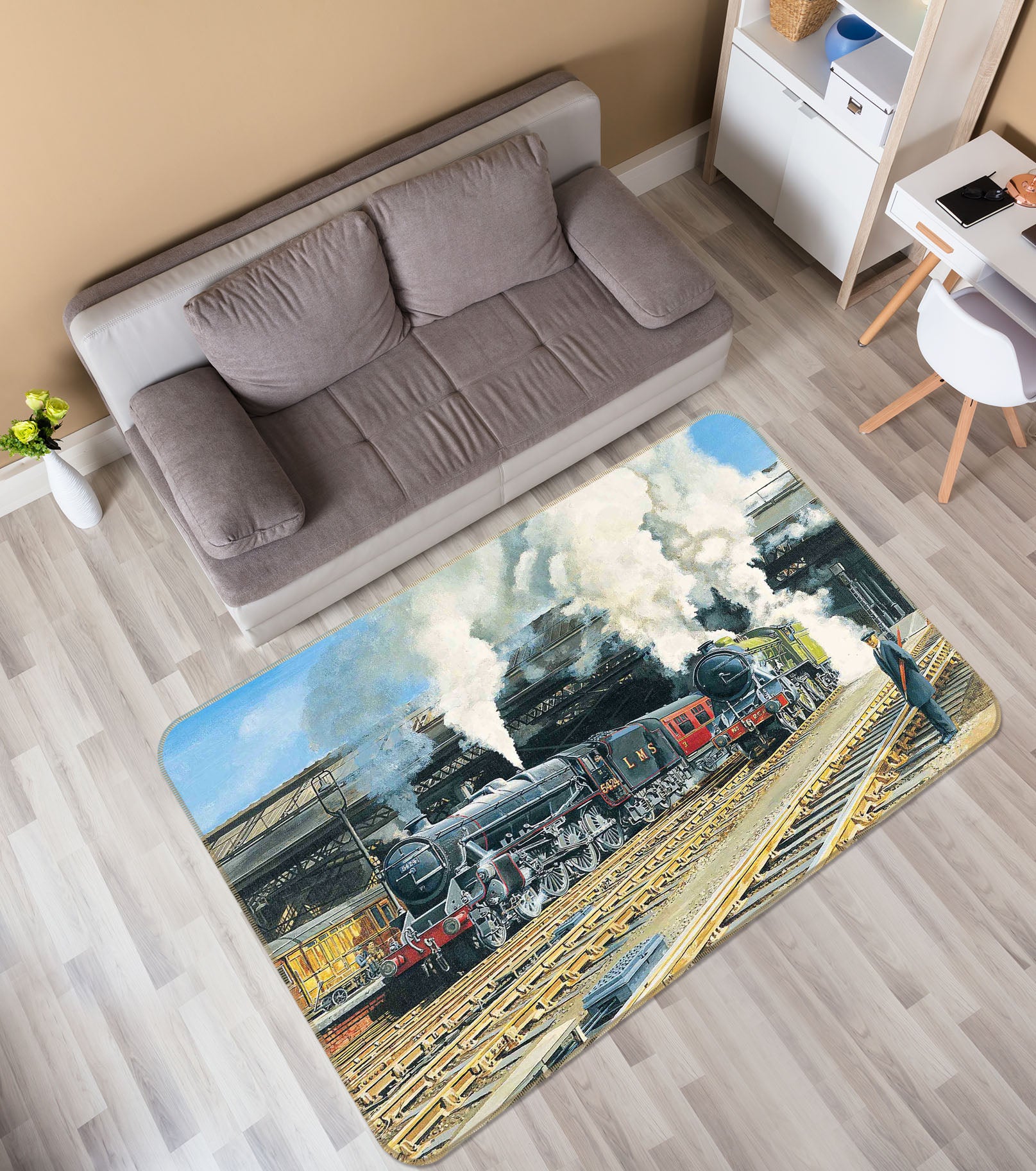 3D Full Steam Ahead 1074 Trevor Mitchell Rug Non Slip Rug Mat