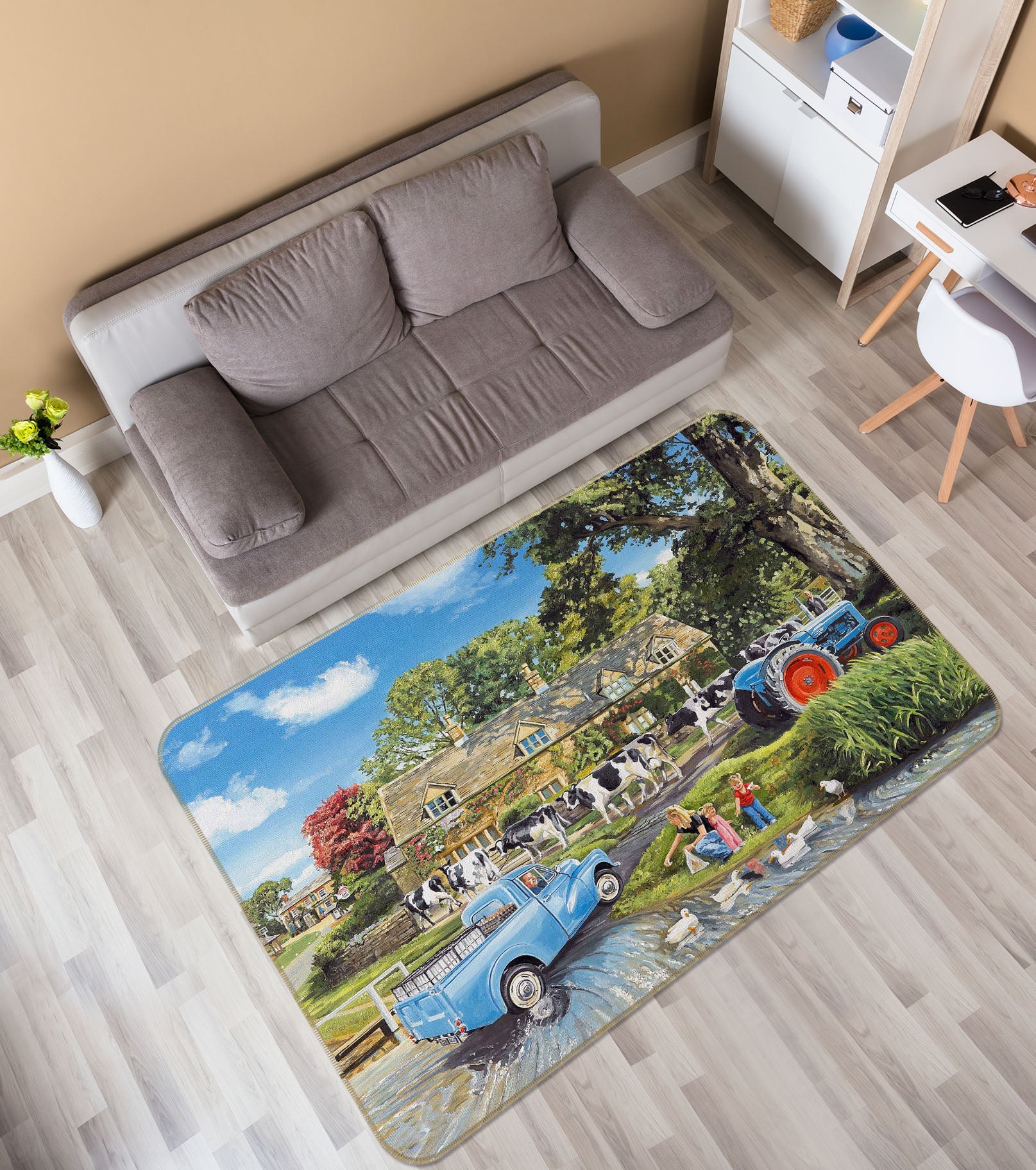 3D Crossing The Ford 1068 Trevor Mitchell Rug Non Slip Rug Mat