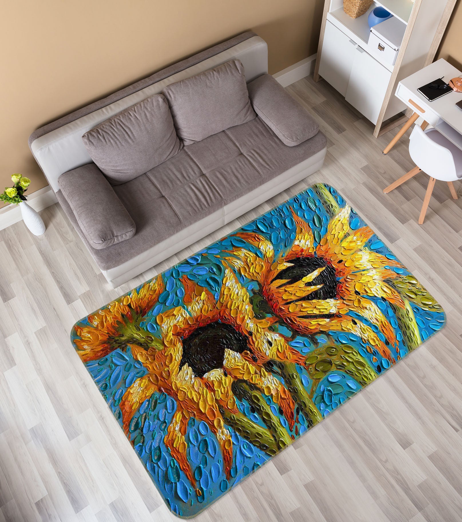 3D Sunflower 1023 Dena Tollefson Rug Non Slip Rug Mat