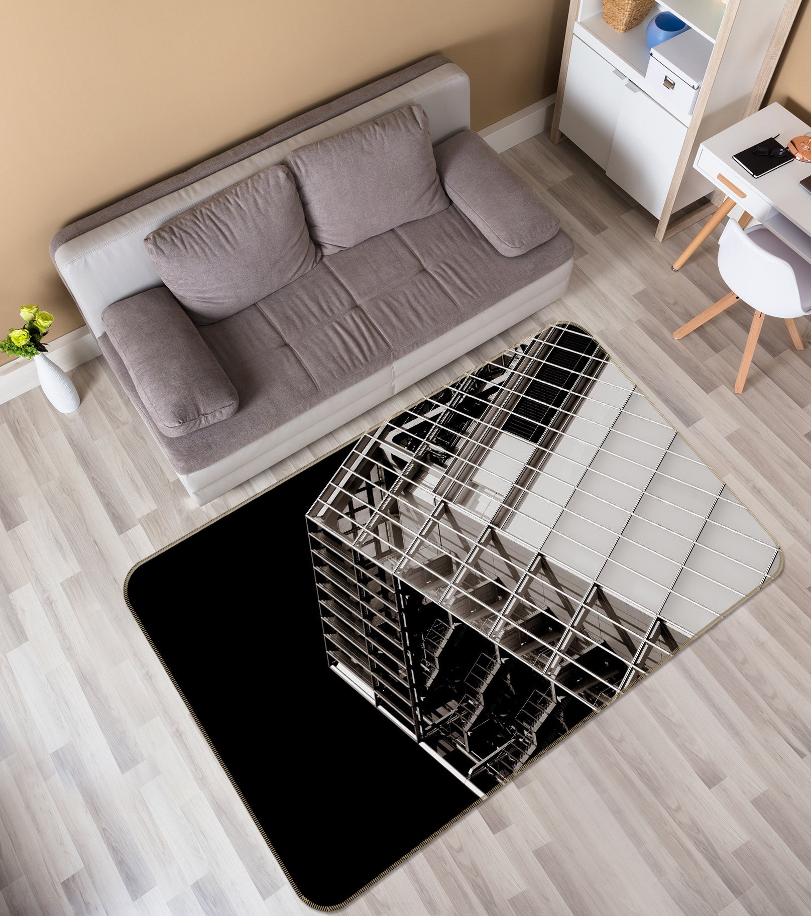 3D Tilted Building 1004 Noirblanc777 Rug Non Slip Rug Mat