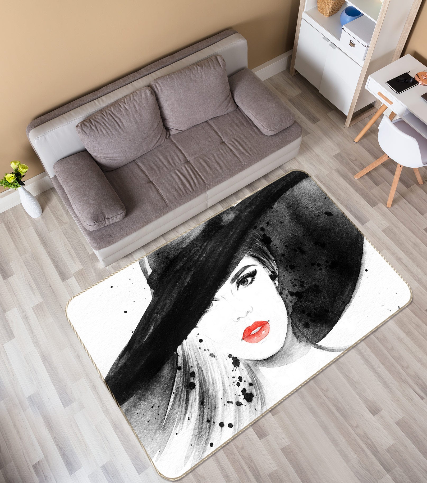3D Black Hat Lady 1047 Non Slip Rug Mat