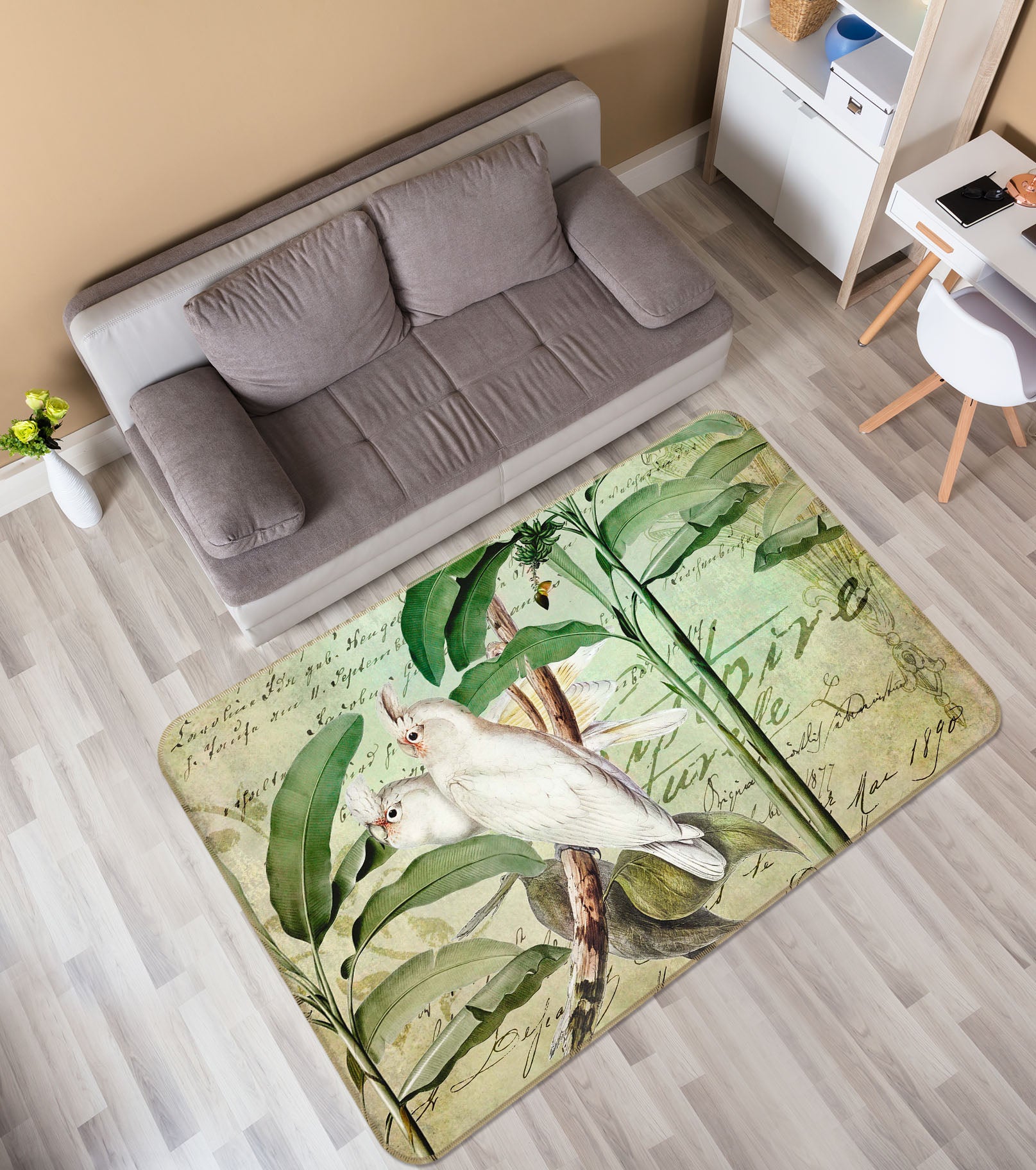 3D White Parrot 1031 Andrea haase Rug Non Slip Rug Mat