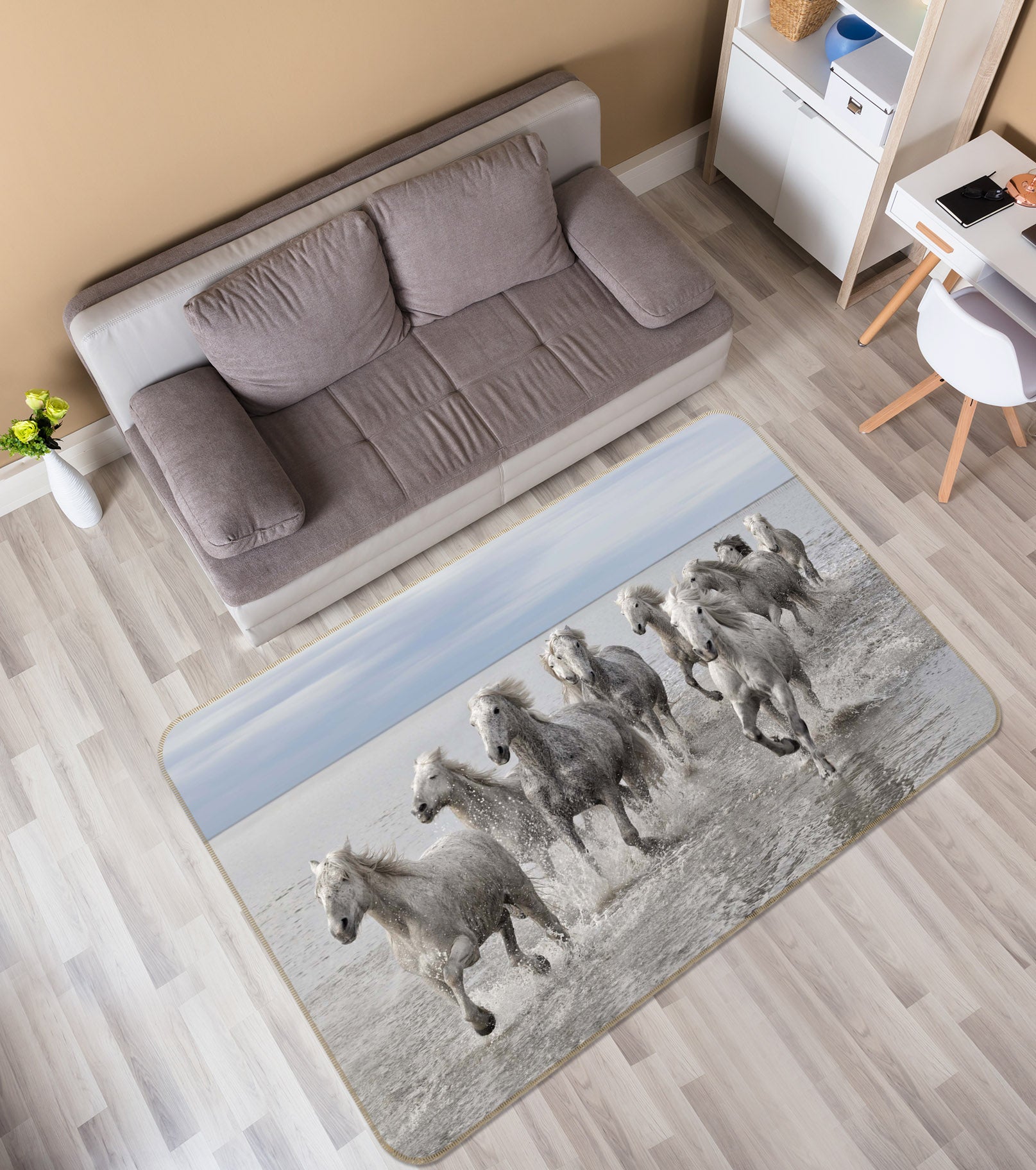 3D White Horse 1148 Marco Carmassi Rug Non Slip Rug Mat