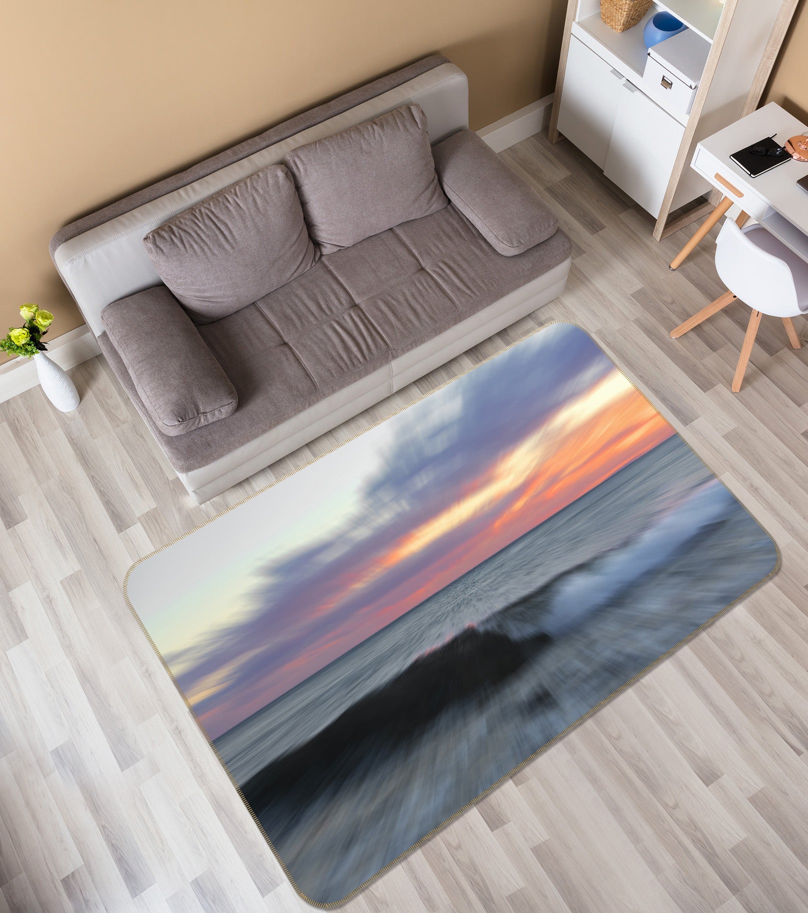 3D Sunset Sea Wolf 1140 Marco Carmassi Rug Non Slip Rug Mat