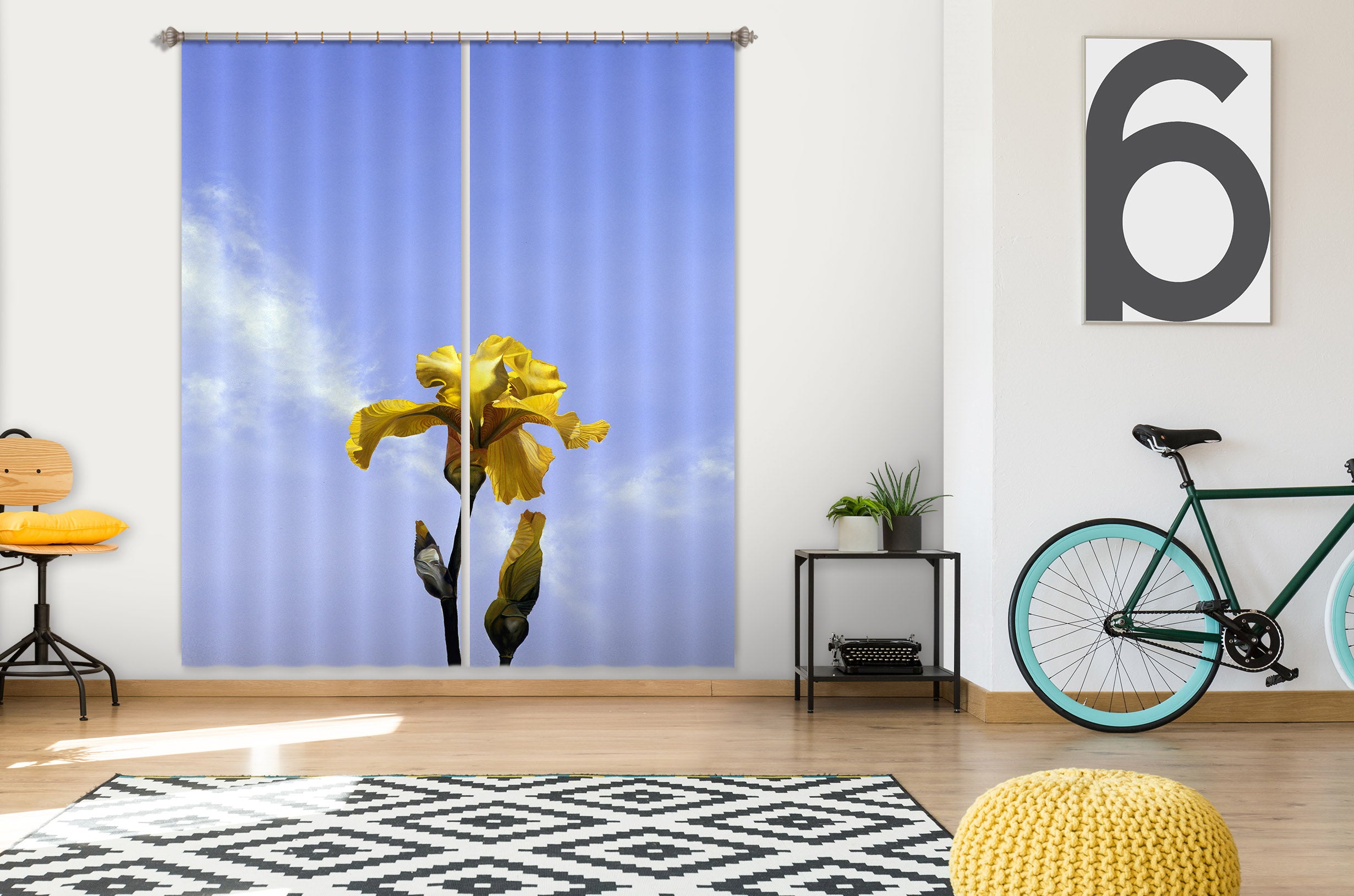 3D Yellow Flower 11034 Matthew Holden Bates Curtain Curtains Drapes