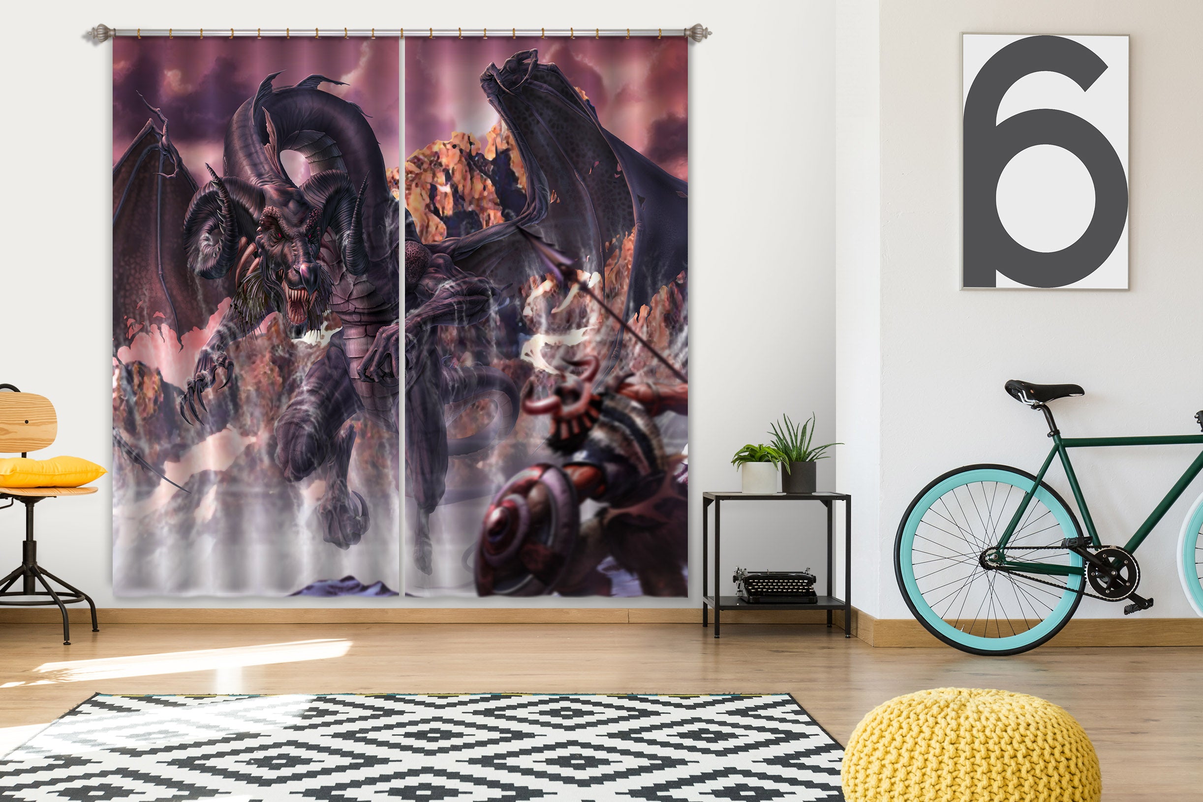 3D Dragon Warrior 5063 Tom Wood Curtain Curtains Drapes