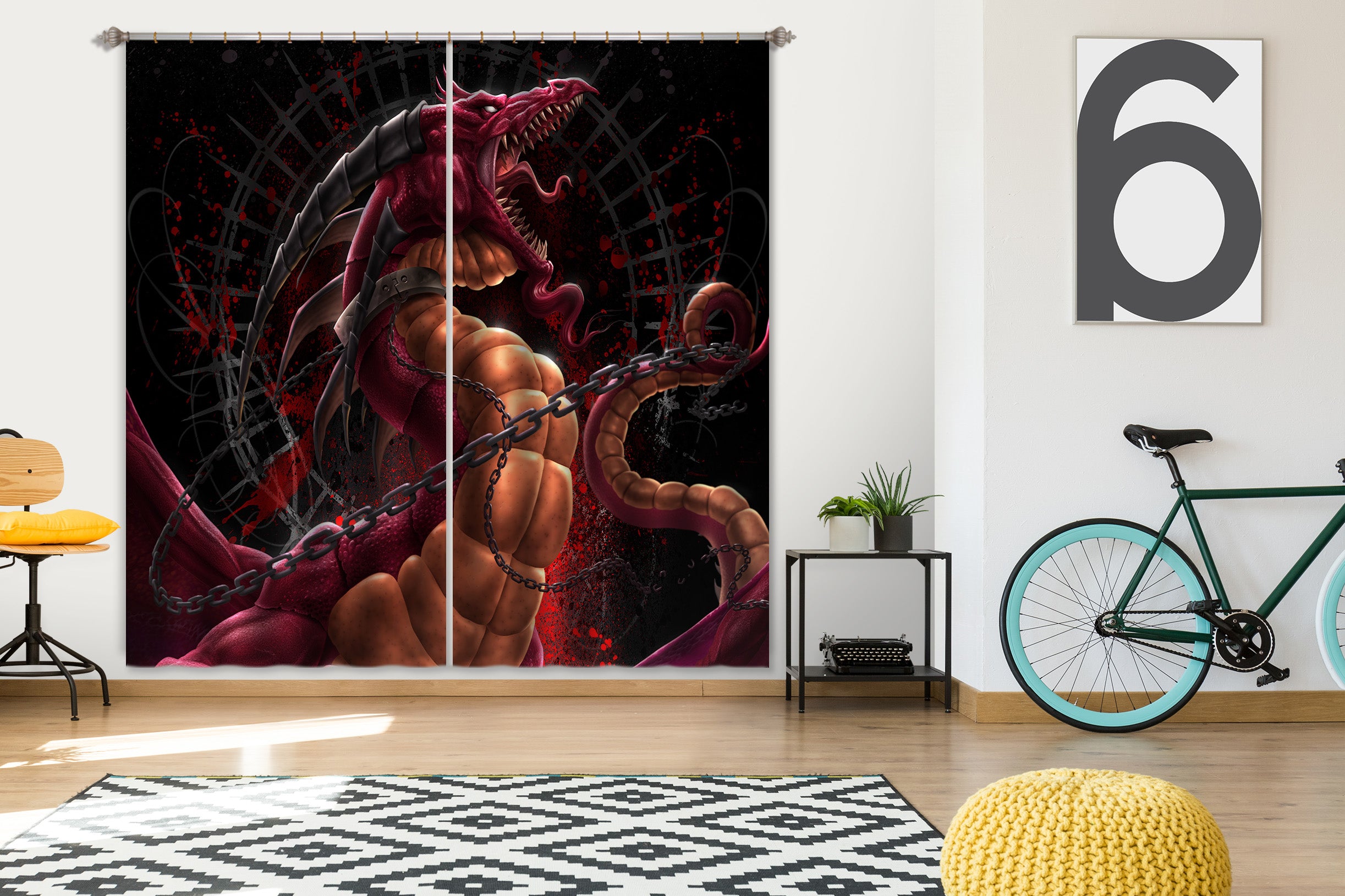 3D Red Dragon Chain 5089 Tom Wood Curtain Curtains Drapes