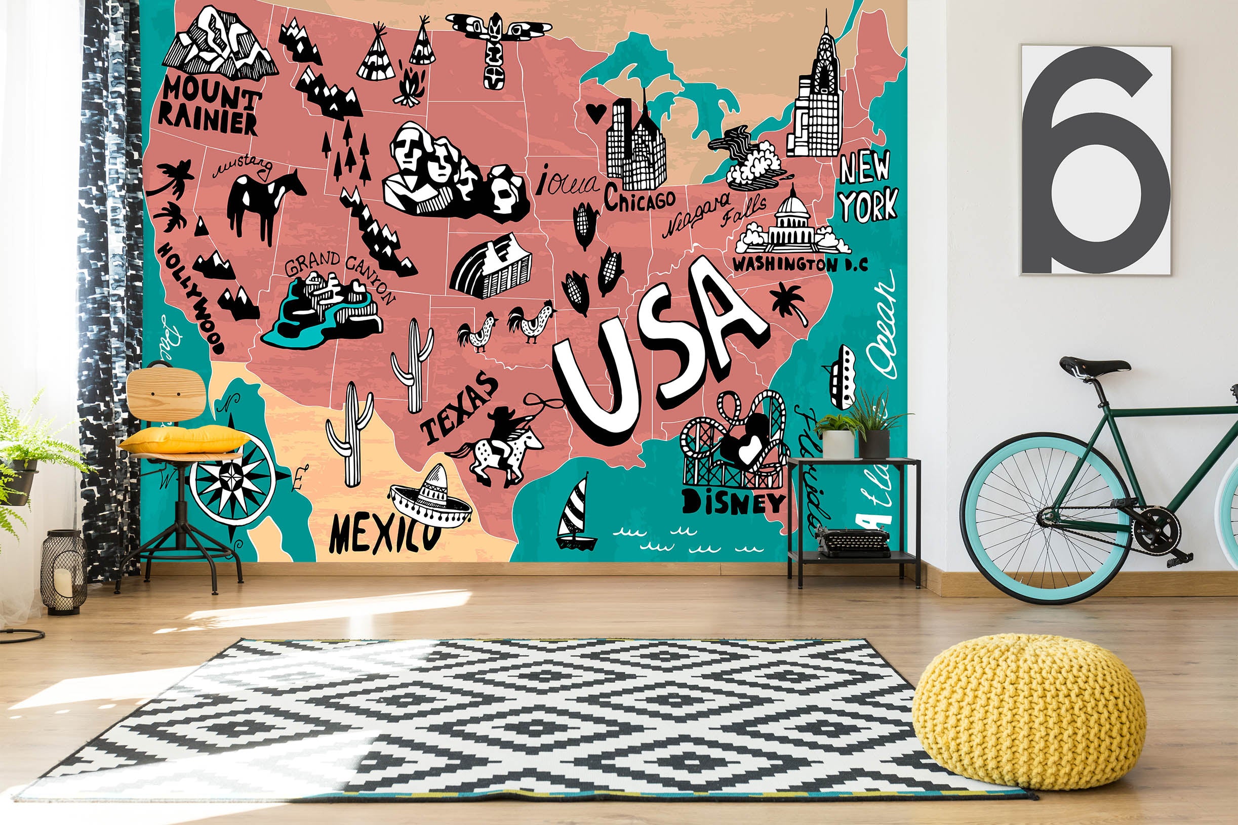 3D Color Graffiti 2057 World Map Wall Murals