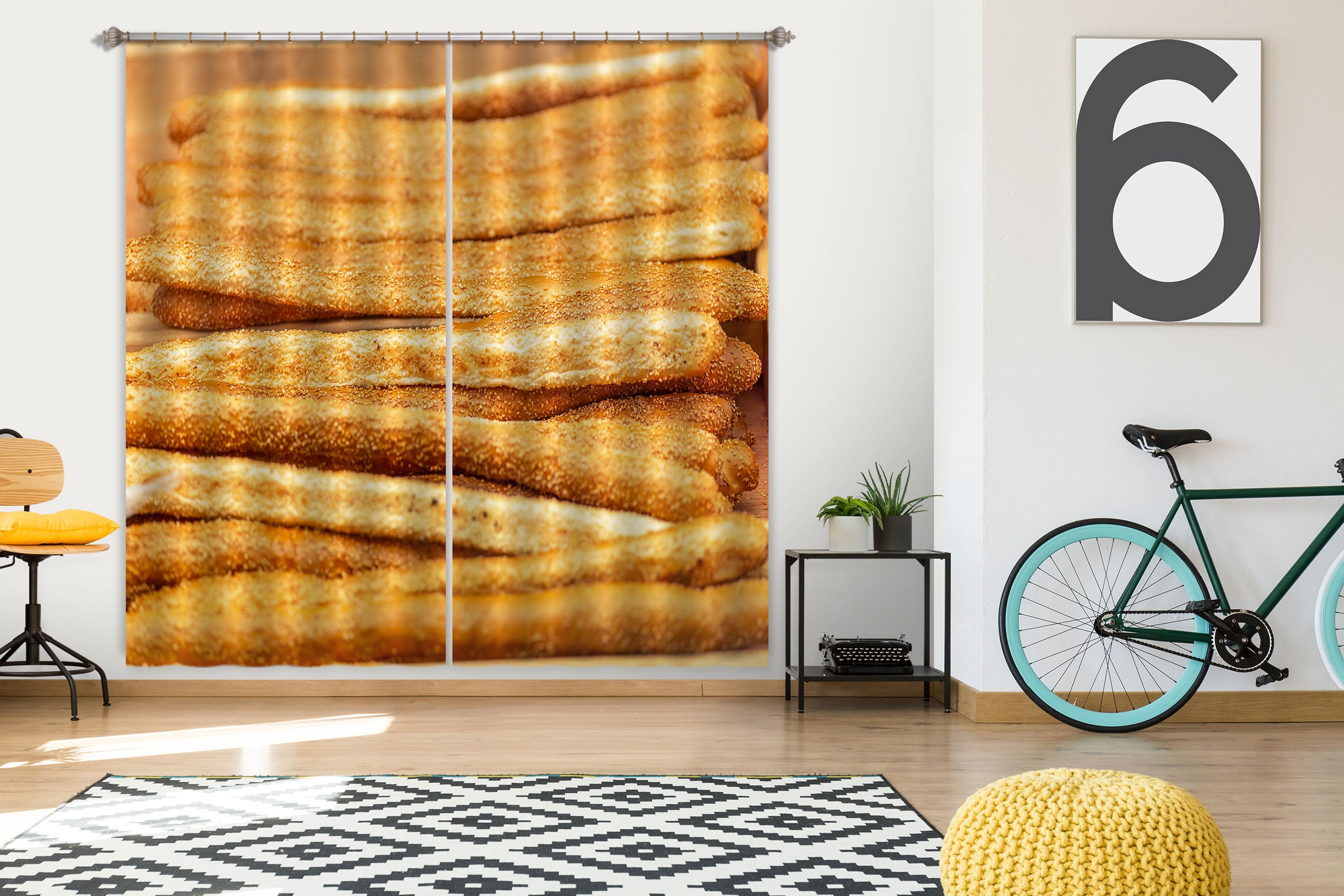 3D Yellow Bread 6548 Assaf Frank Curtain Curtains Drapes
