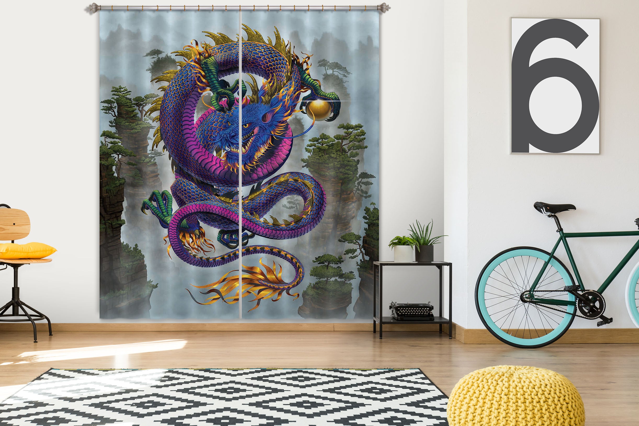 3D Good Fortune Dragon Def 040 Vincent Hie Curtain Curtains Drapes