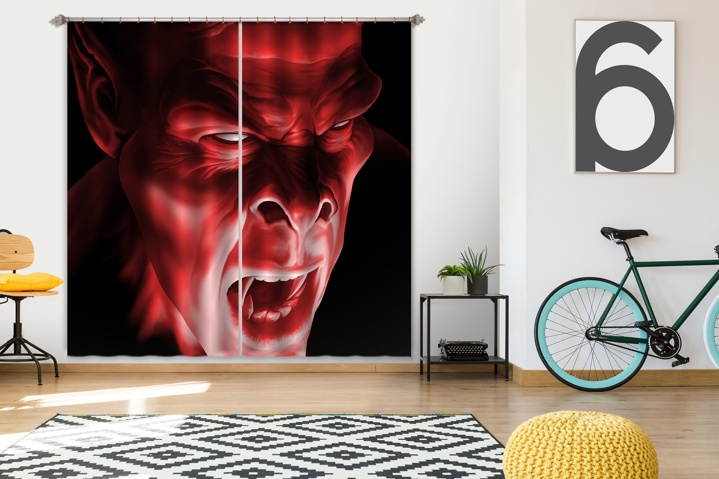3D Red Monster 5072 Tom Wood Curtain Curtains Drapes