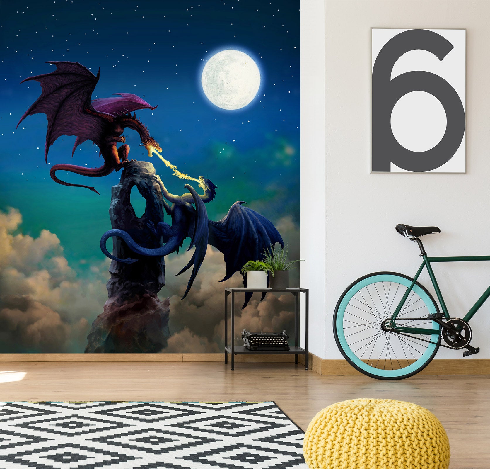 3D Night Moon Dragon 7148 Ciruelo Wall Mural Wall Murals