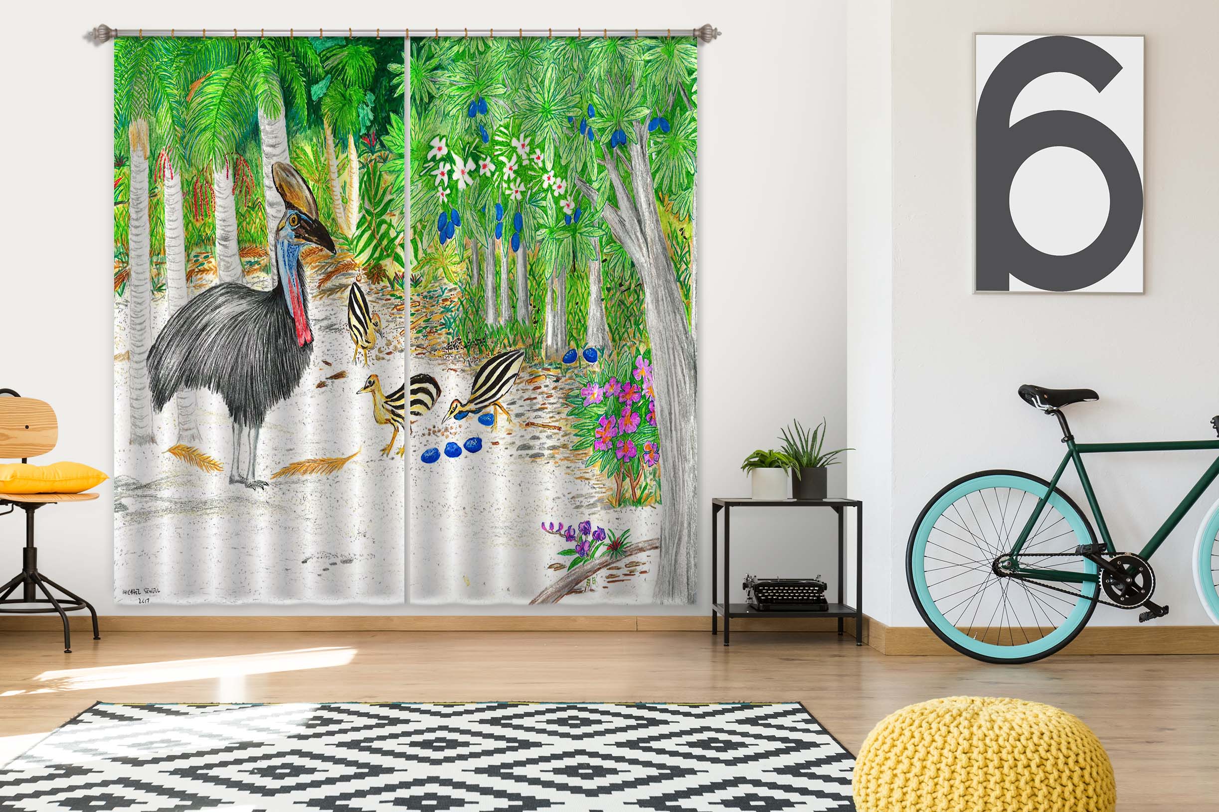 3D Forest Bird 044 Michael Sewell Curtain Curtains Drapes