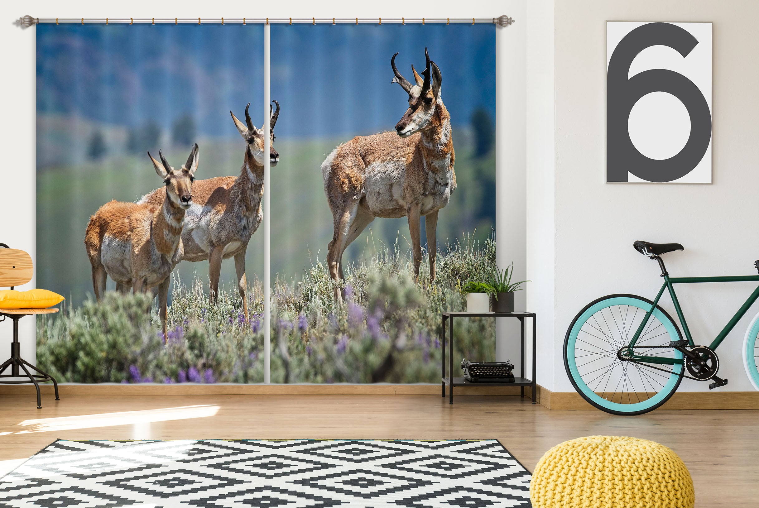 3D Pronghorn Antelope 041 Kathy Barefield Curtain Curtains Drapes