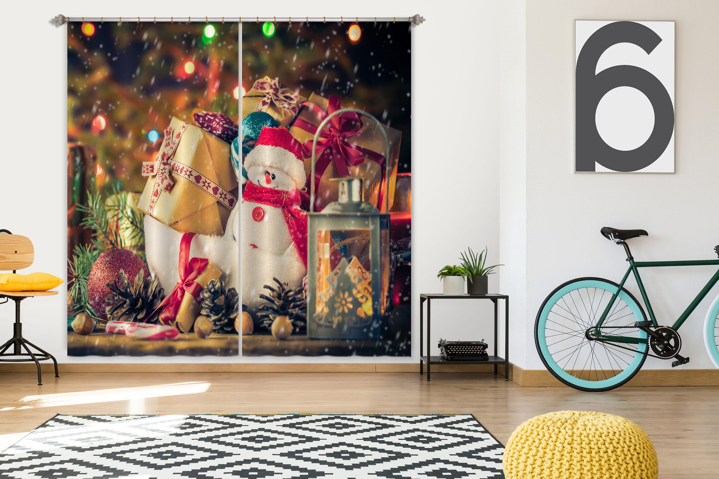 3D Snowman Doll Gift 53080 Christmas Curtains Drapes Xmas