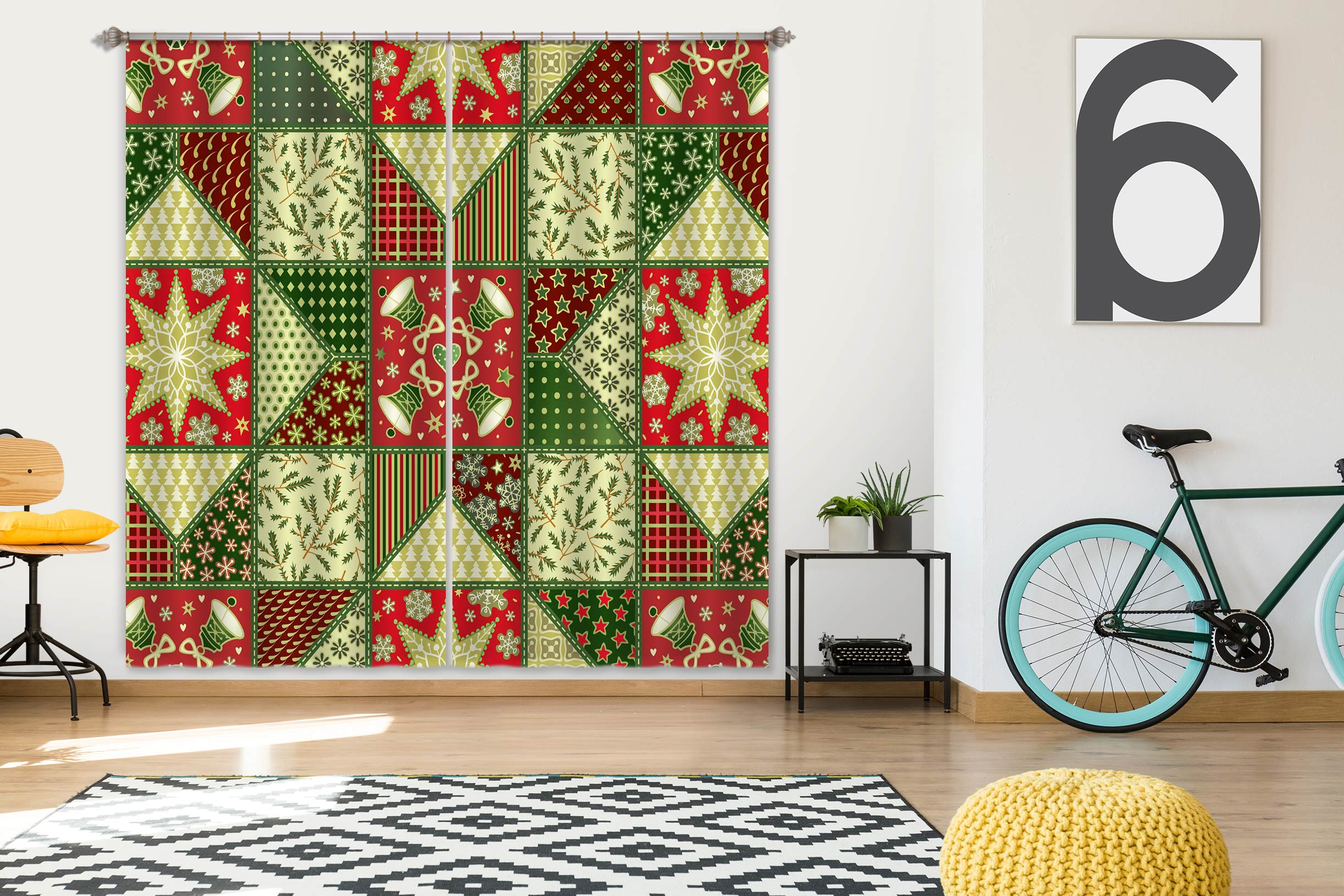3D Green Pattern 53103 Christmas Curtains Drapes Xmas