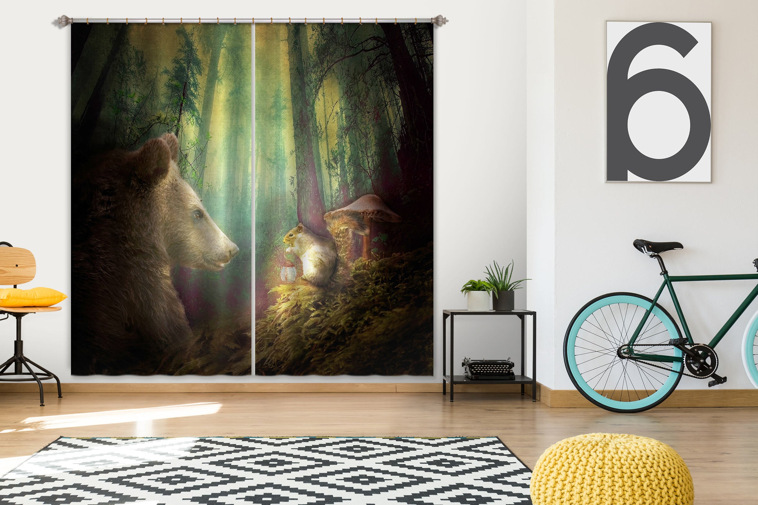 3D Forest Bear Mouse 5363 Beth Sheridan Curtain Curtains Drapes