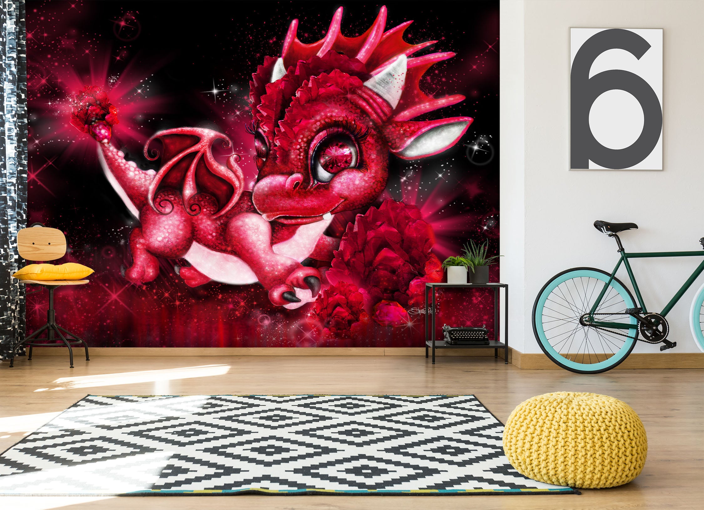 3D Cute Red Dragon 8402 Sheena Pike Wall Mural Wall Murals