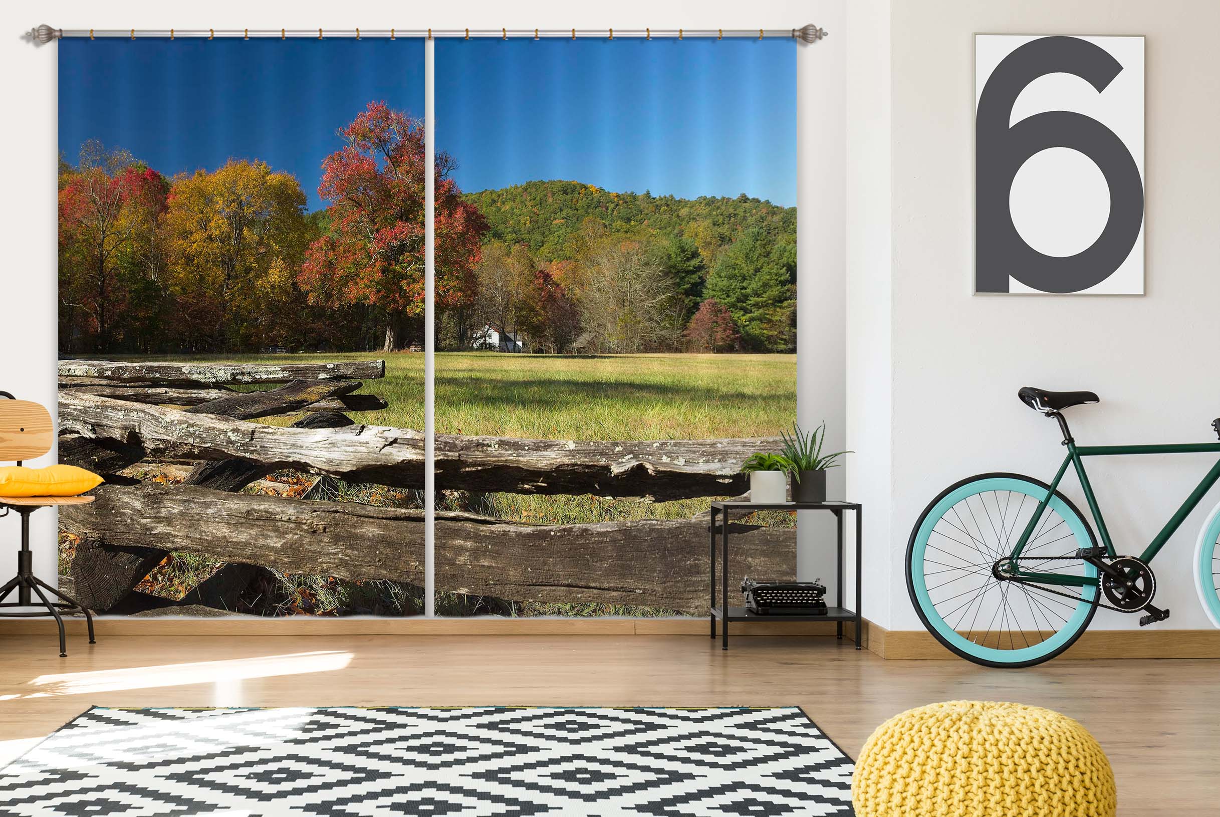 3D Forest Stream 068 Kathy Barefield Curtain Curtains Drapes