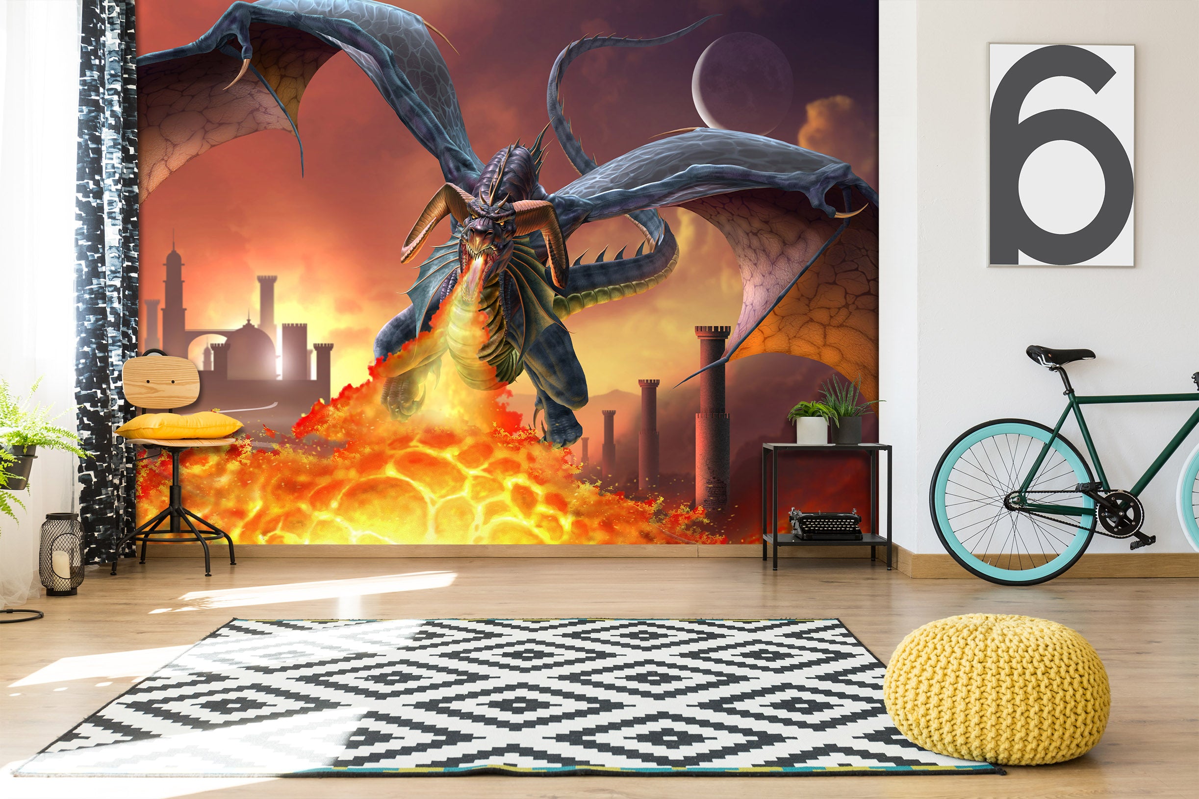 3D Flying Dragon Flame 5004 Tom Wood Wall Mural Wall Murals
