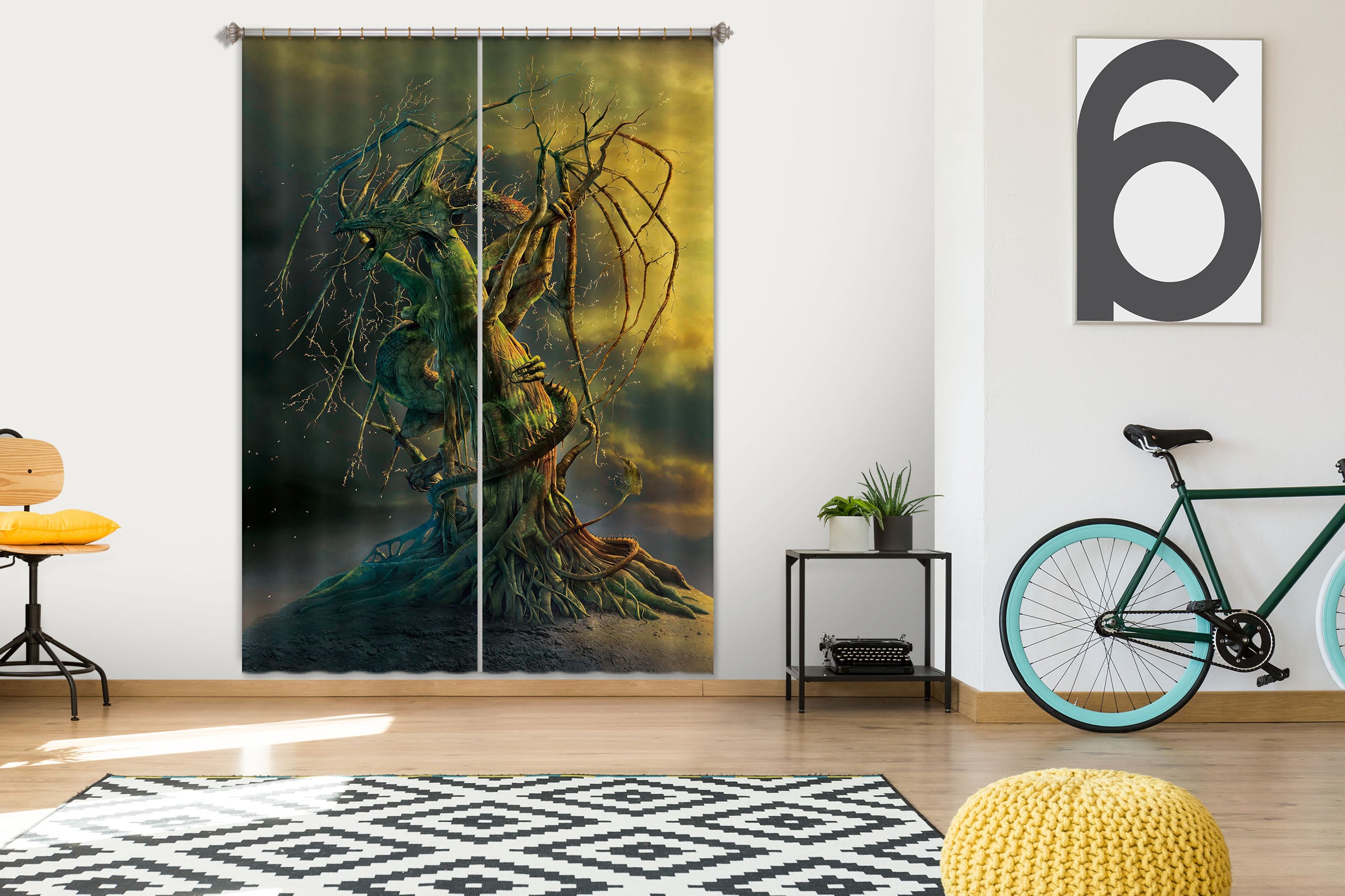 3D Tree Dragon 085 Vincent Hie Curtain Curtains Drapes