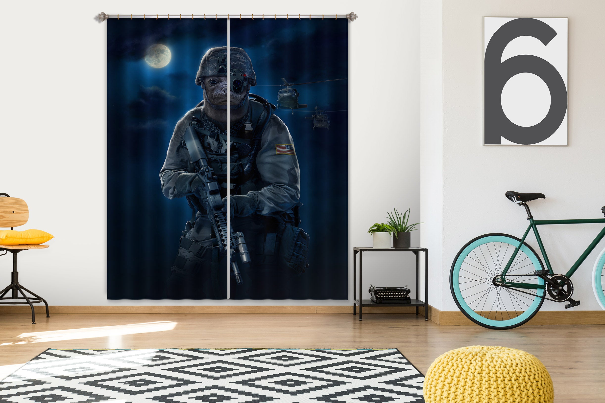 3D Dog Warrior 068 Vincent Hie Curtain Curtains Drapes