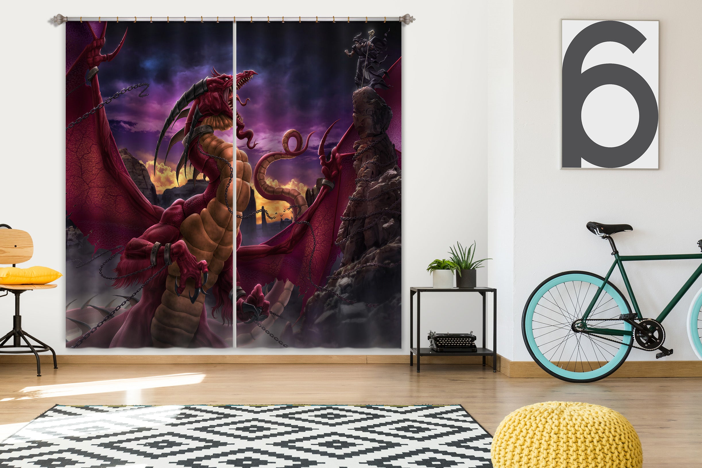 3D Red Big Dragon 5057 Tom Wood Curtain Curtains Drapes