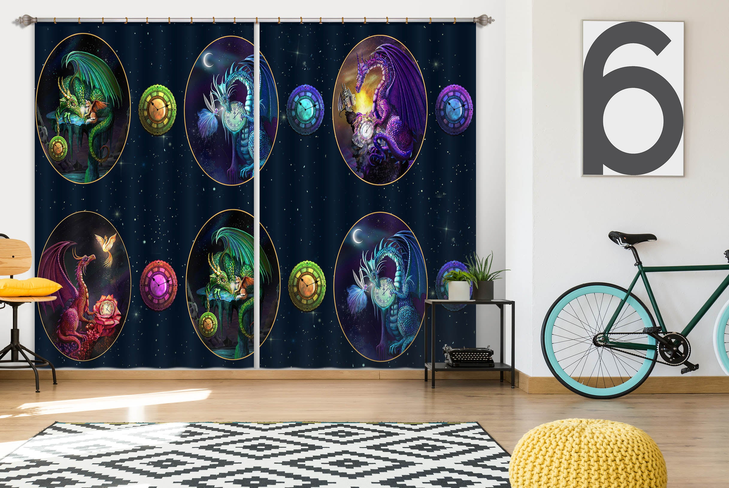 3D Dragon Egg 109 Rose Catherine Khan Curtain Curtains Drapes