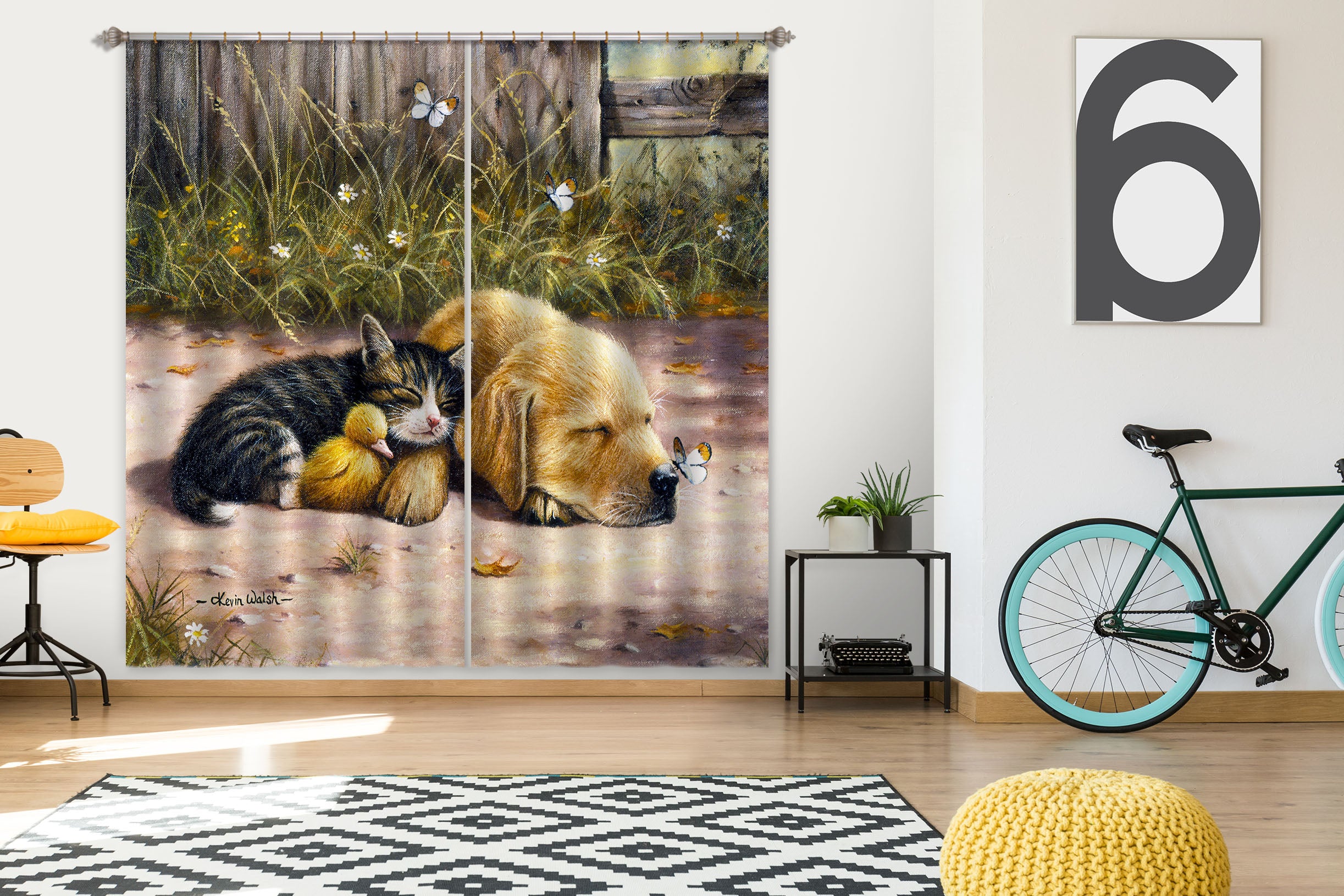 3D Cat Dog Butterfly 133 Kevin Walsh Curtain Curtains Drapes