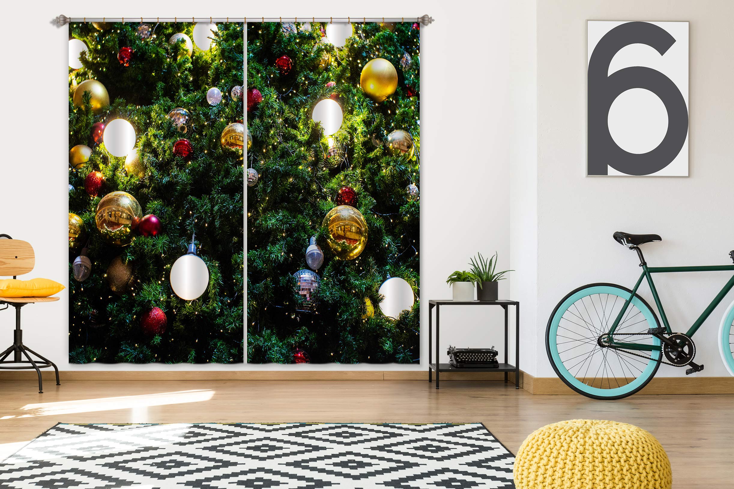 3D Ball Tree 53142 Christmas Curtains Drapes Xmas