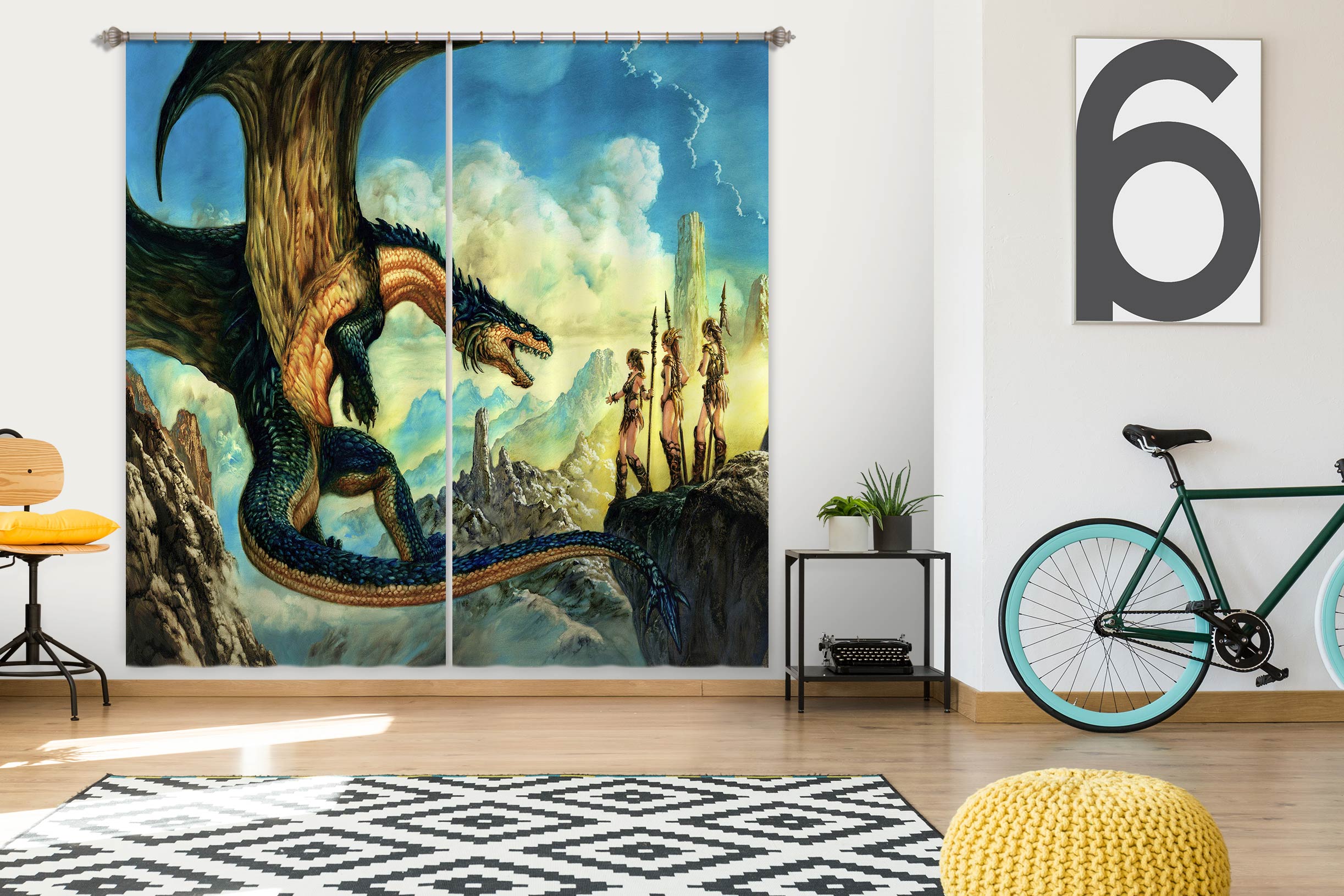 3D Dragon Female Soldier 8007 Ciruelo Curtain Curtains Drapes