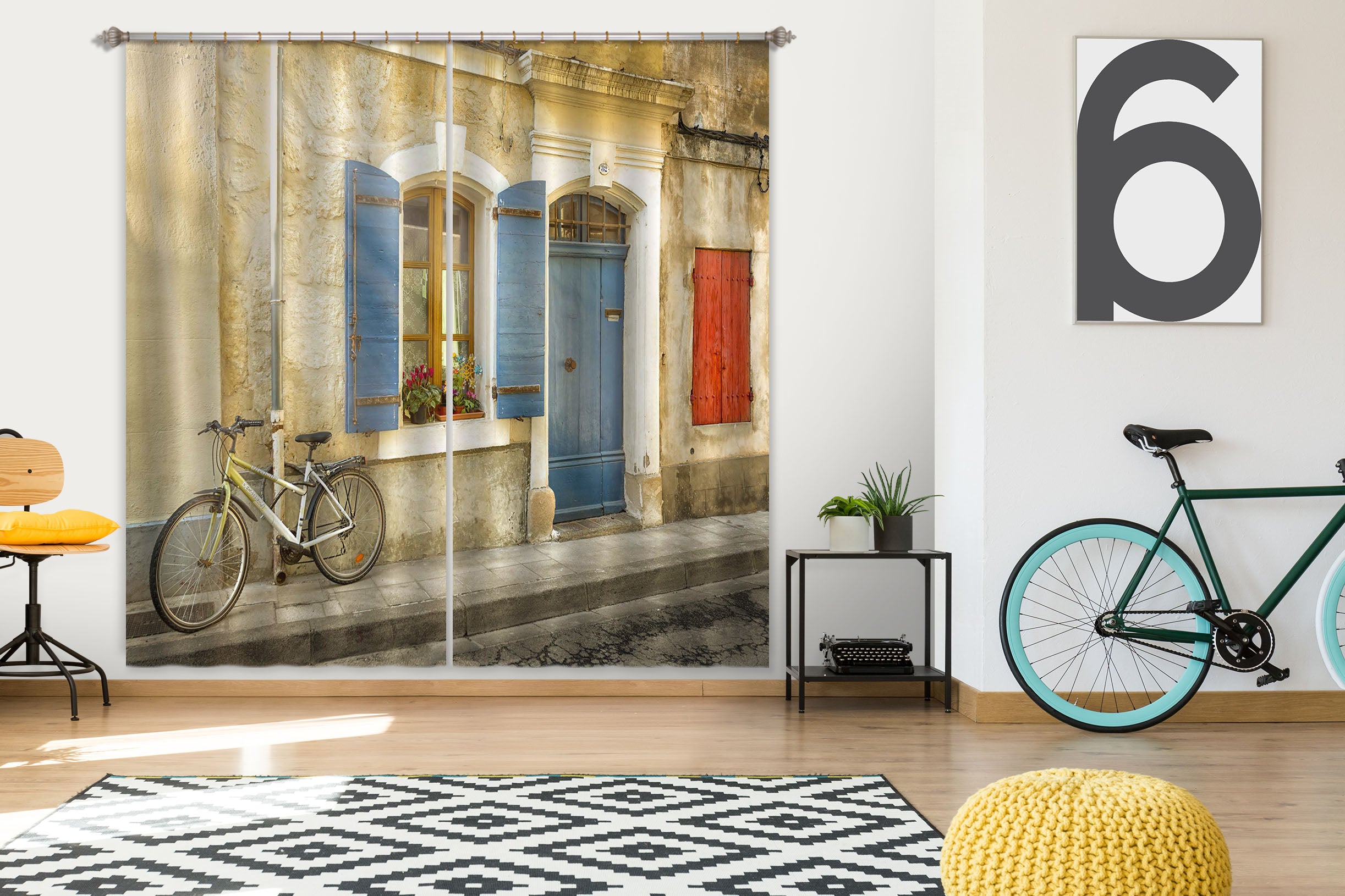 3D Retro Bicycle 046 Marco Carmassi Curtain Curtains Drapes