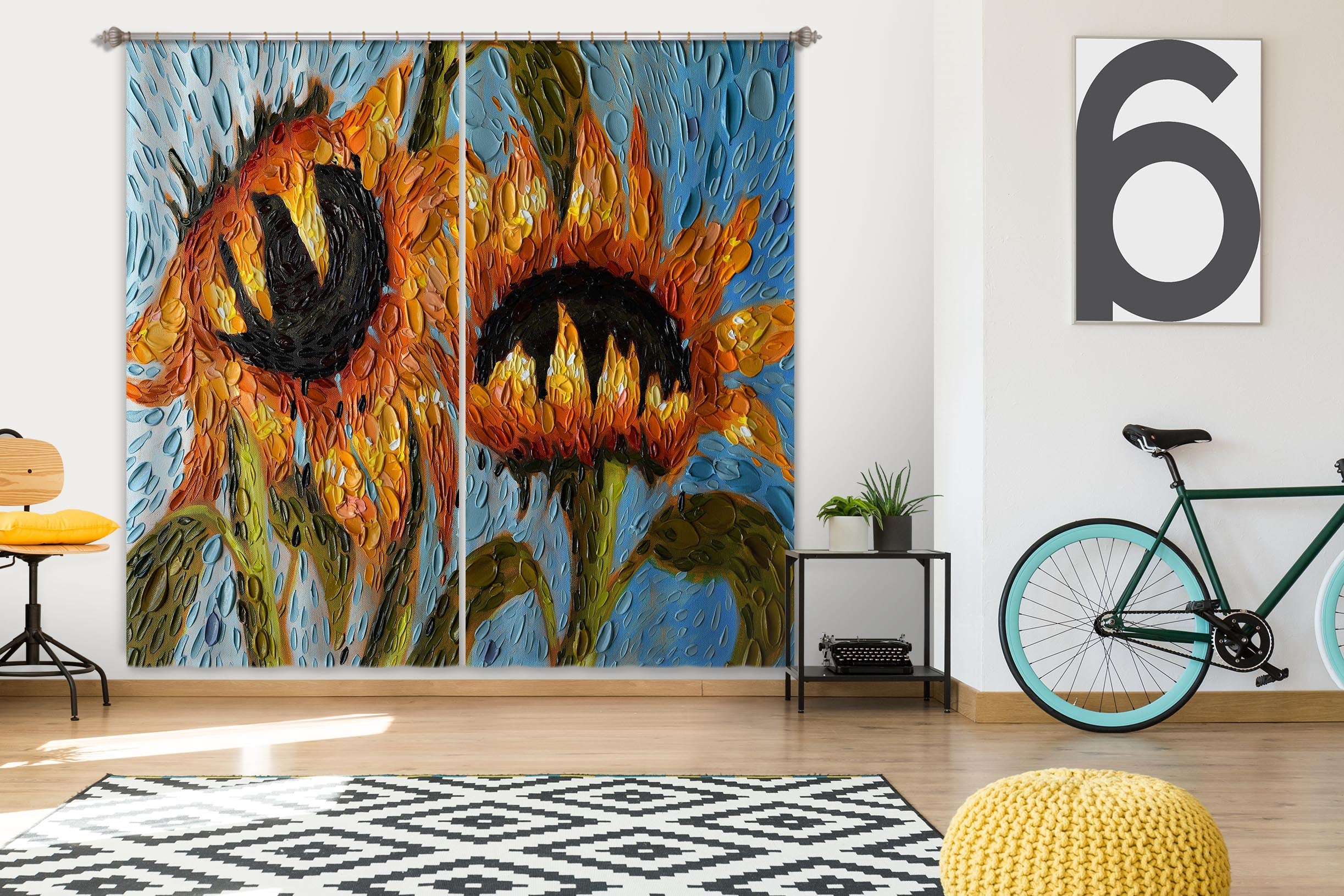 3D Serenity Sunflowers 058 Dena Tollefson Curtain Curtains Drapes