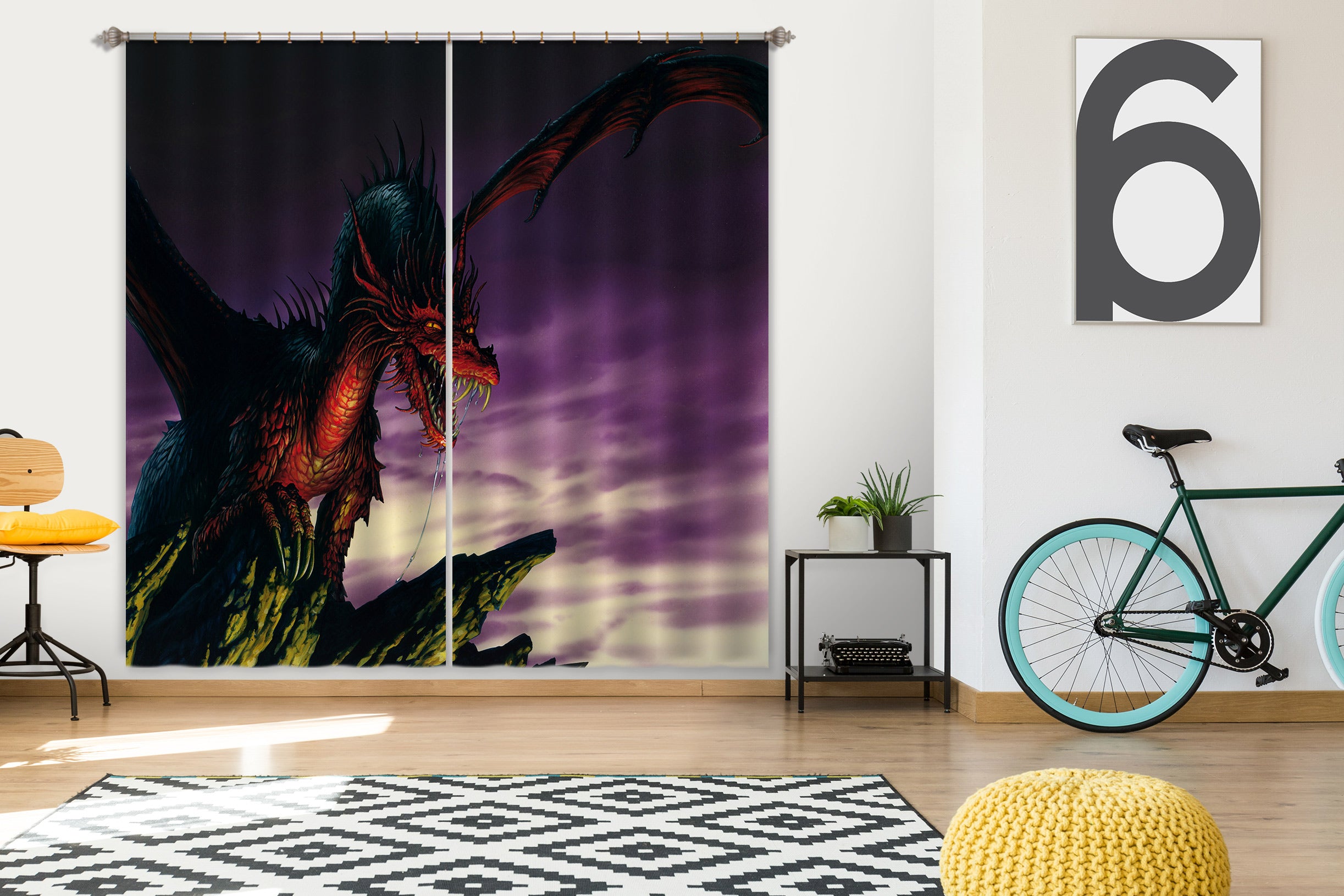 3D Red Big Dragon 7171 Ciruelo Curtain Curtains Drapes
