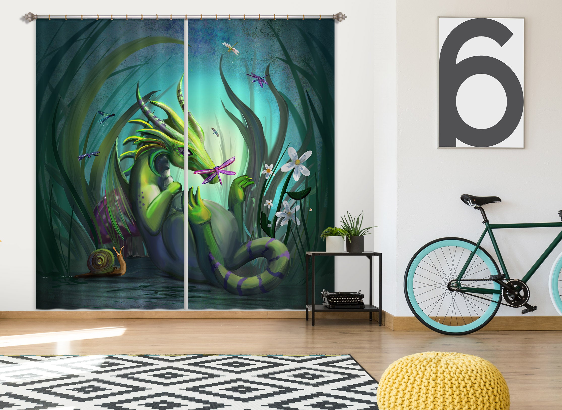 3D Green Dragon 102 Rose Catherine Khan Curtain Curtains Drapes